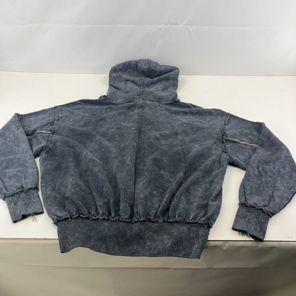 Drop Dead Distressed Look Grey Hoodie Zip Sleeves 100% Cotton Streetwear UK 2XL
