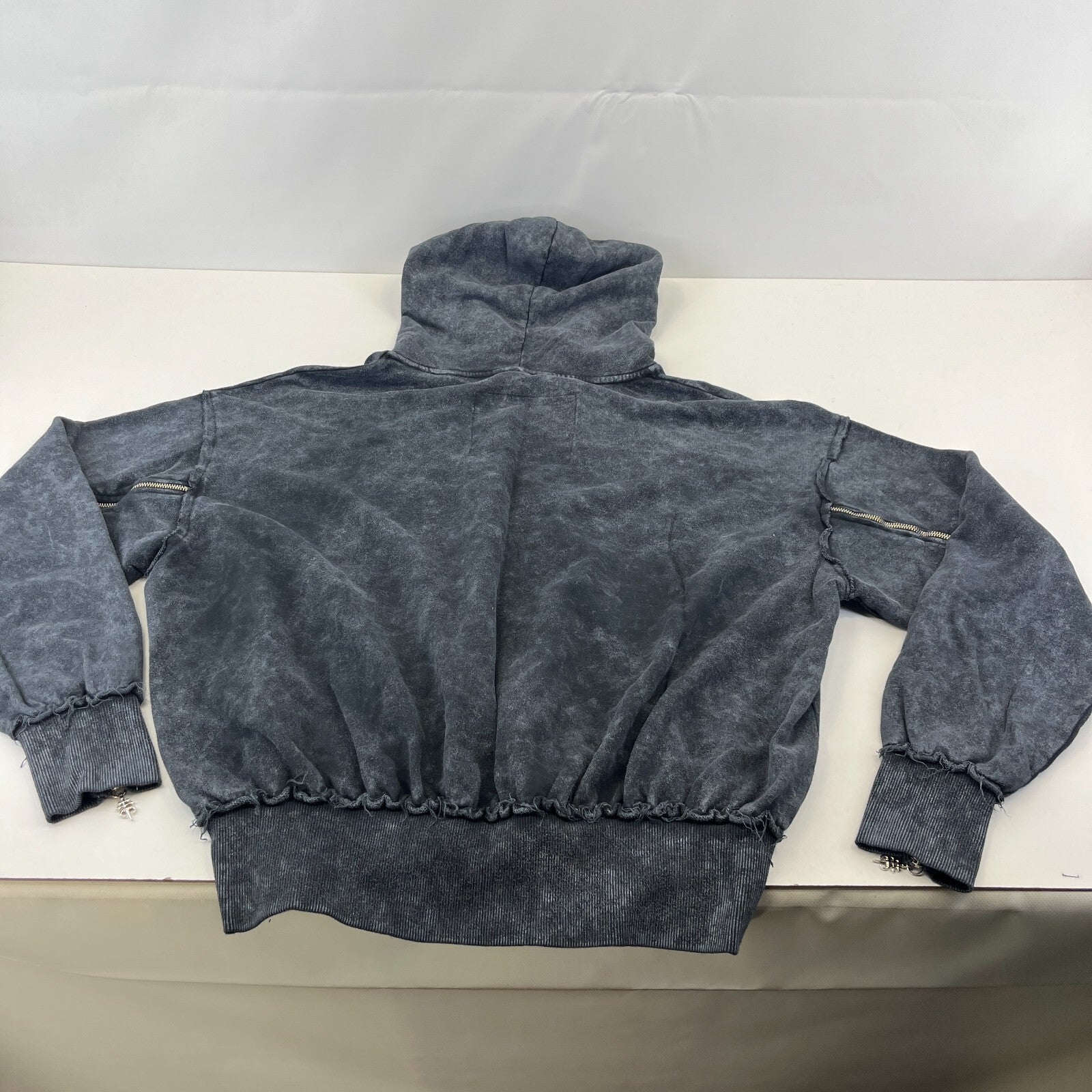 Drop Dead Distressed Look Grey Hoodie Zip Sleeves 100% Cotton Streetwear UK 2XL