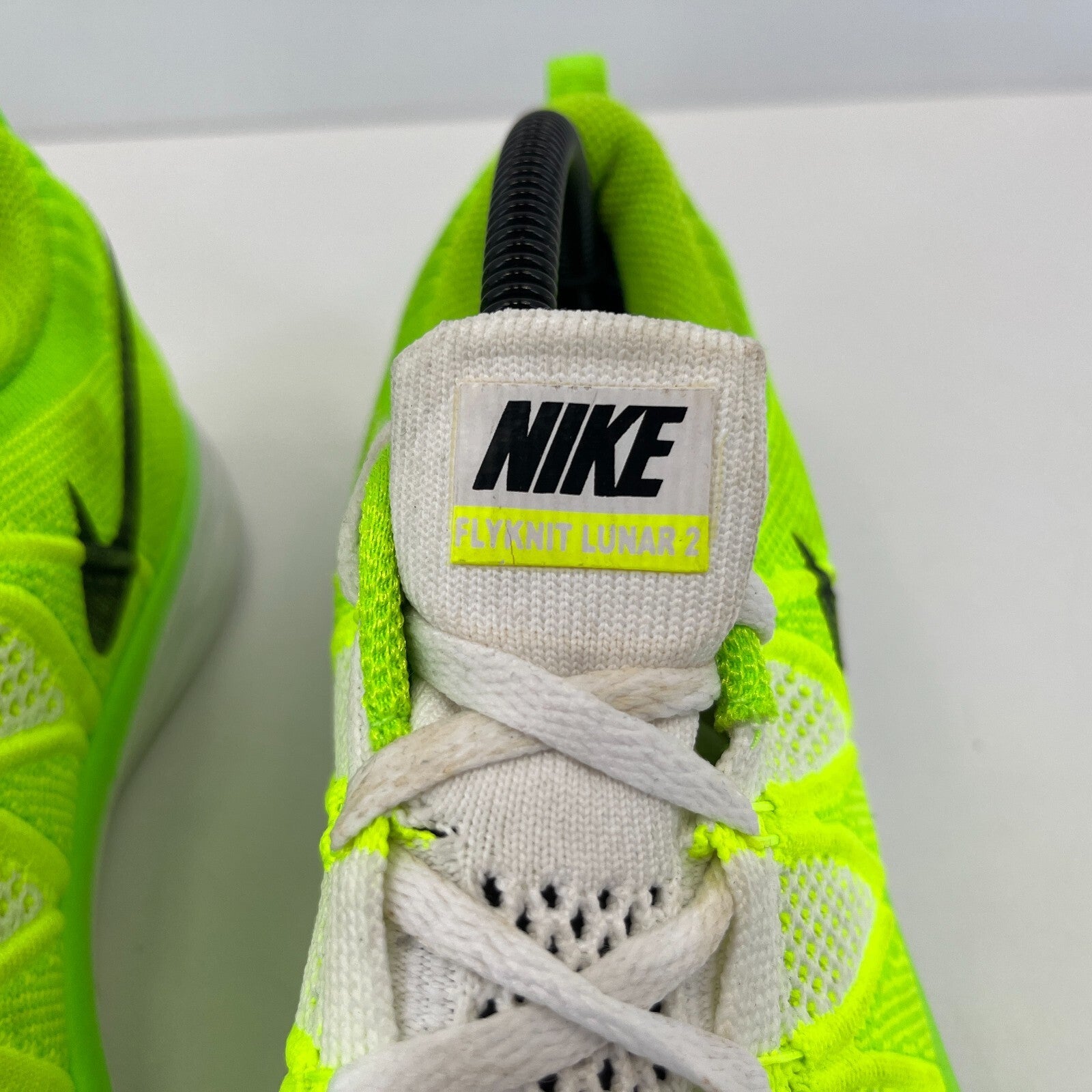 Nikes Flyknit Lunar 2 Womens Trainers Running Shoes Fluro Green & White UK 7.5