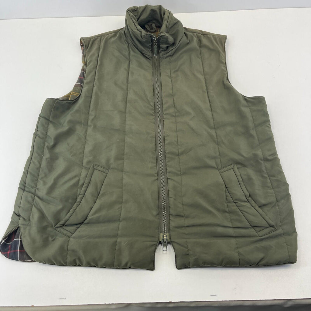 Barbour D922 Men’s Quilted Gilet size Large Green & Tartan Waistcoat England UK