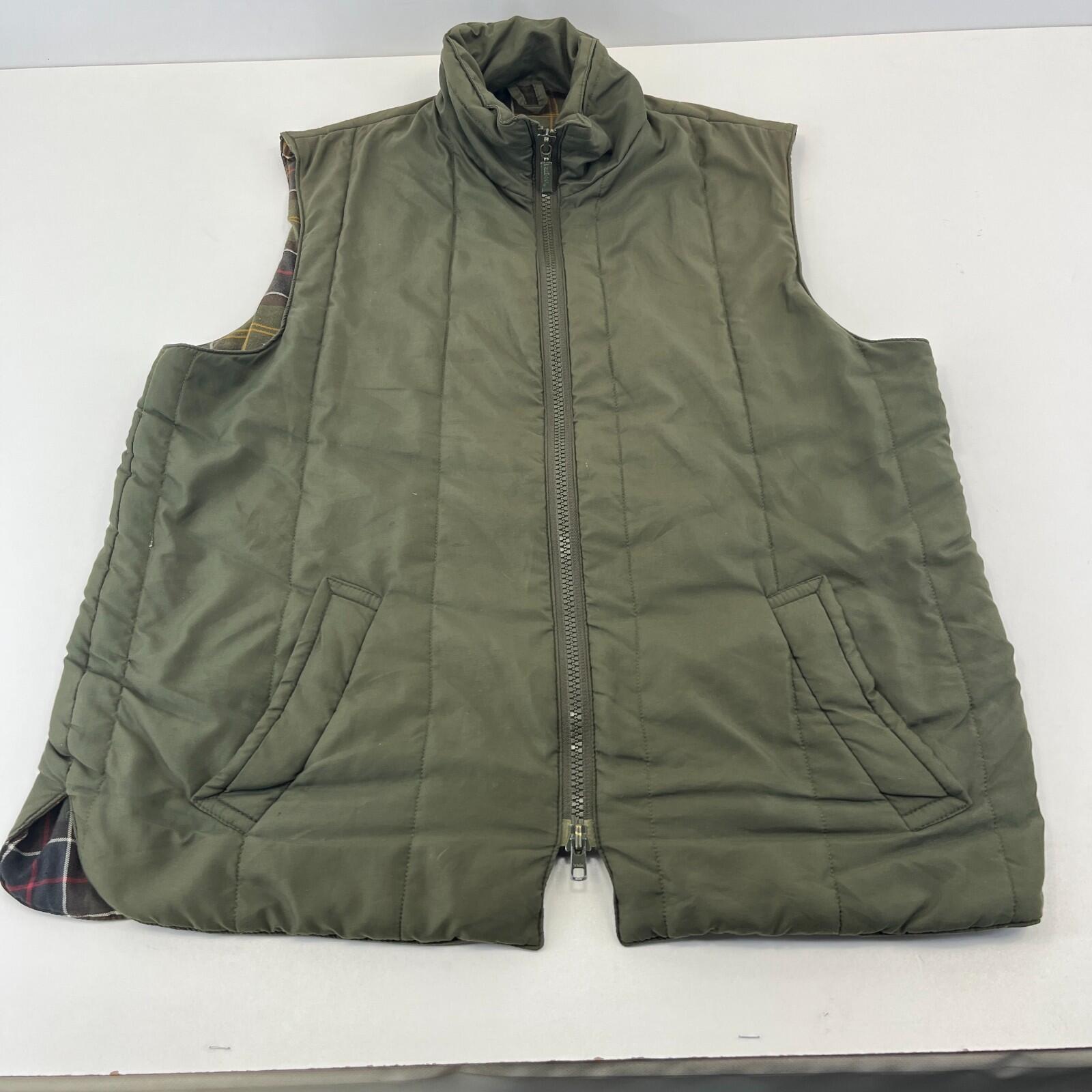 Barbour D922 Men’s Quilted Gilet size Large Green & Tartan Waistcoat England UK