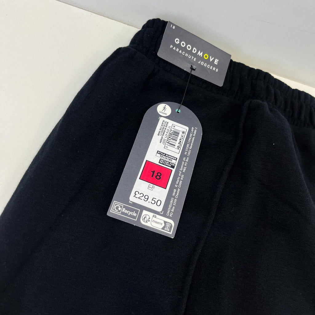 M&S Ladies Goodmove Parachute Joggers Cuffed Trousers Pants Black BNWT size 18
