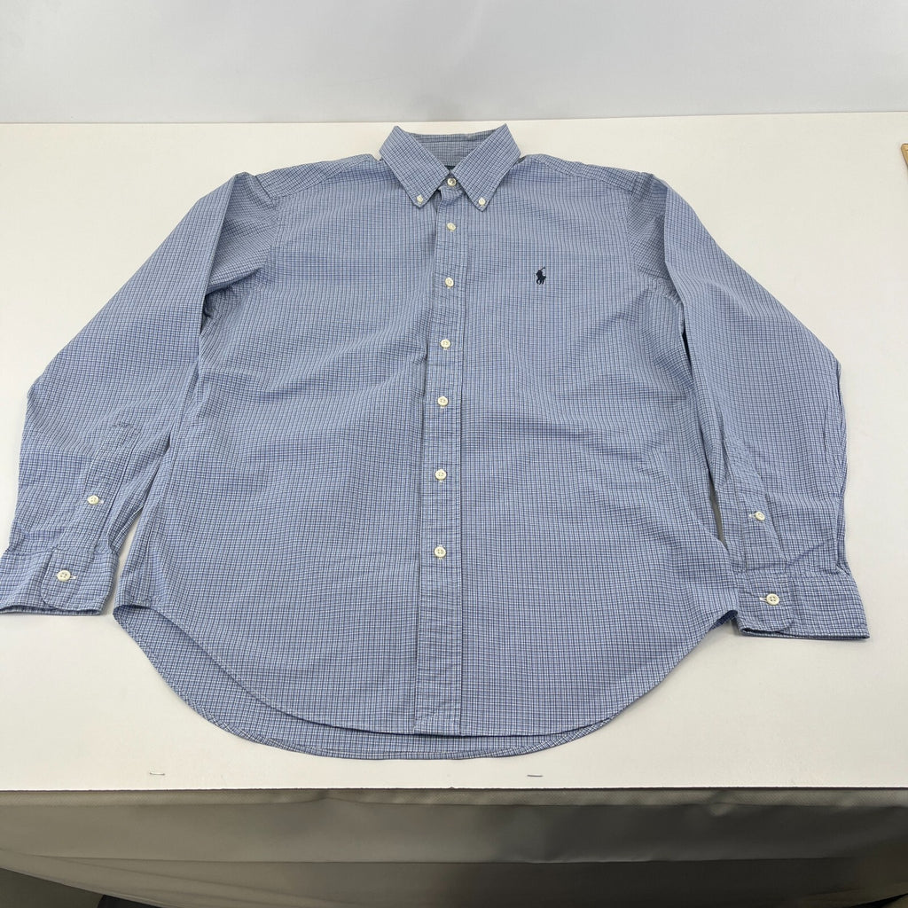 Ralph Lauren Shirt Mens size M Blue Check Cotton Button Up RL Pony