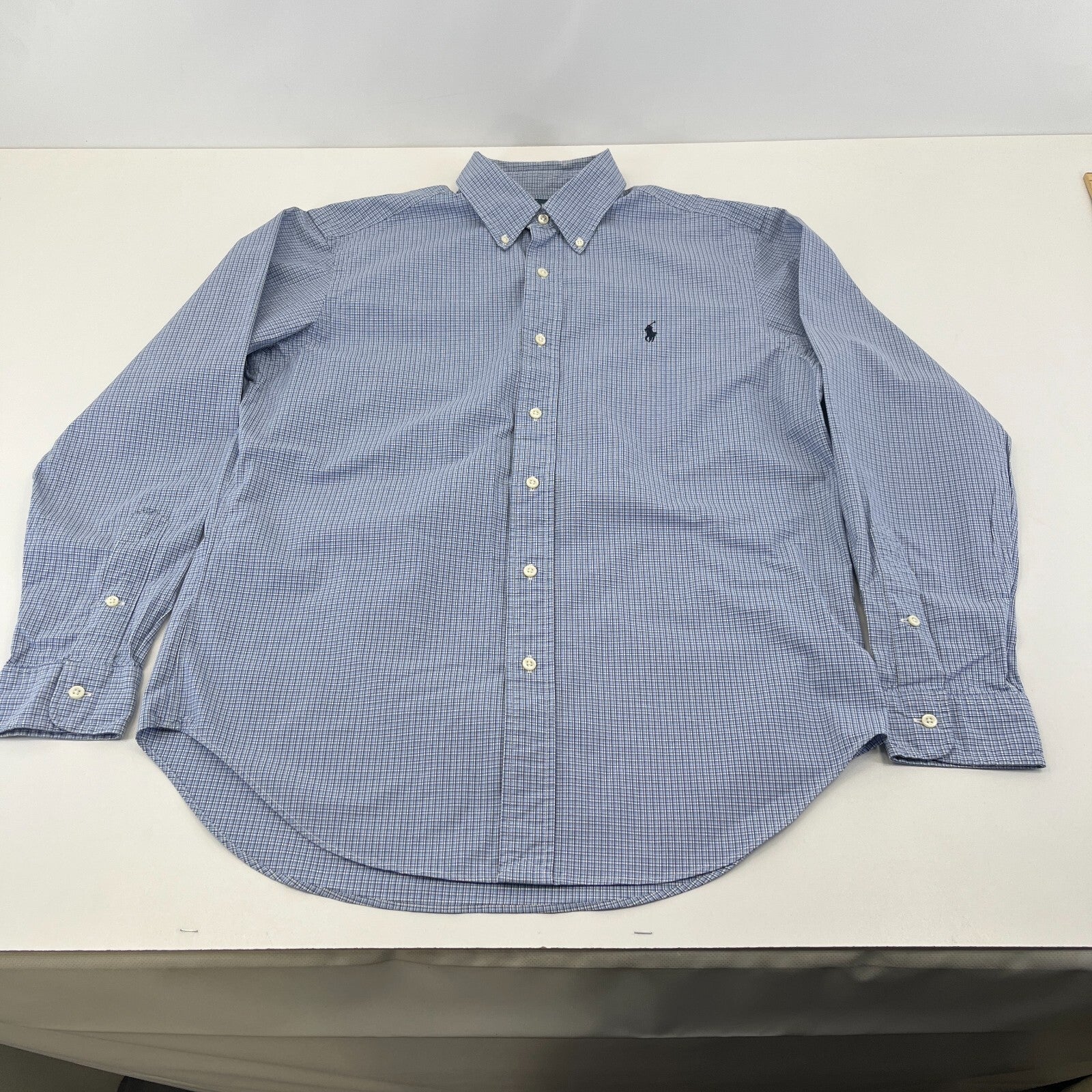 Ralph Lauren Shirt Mens size M Blue Check Cotton Button Up RL Pony