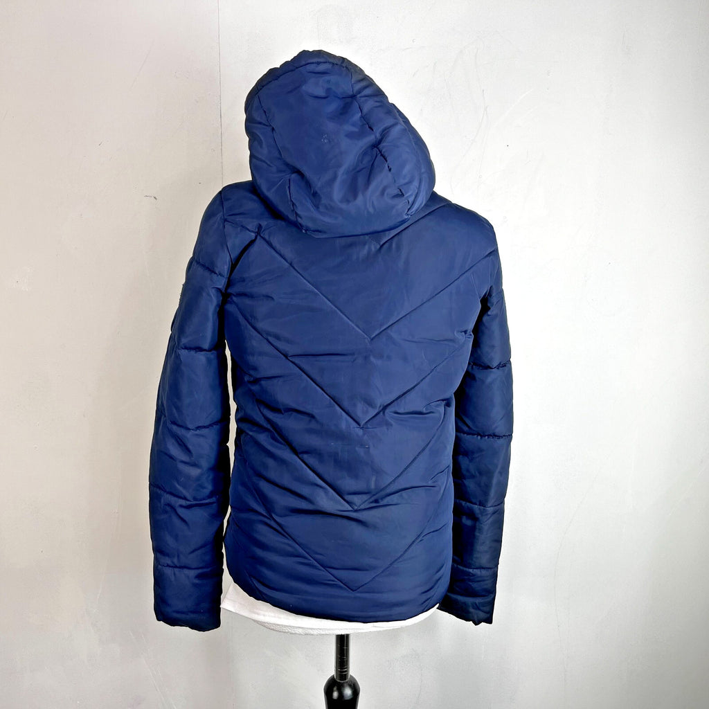 Superdry Navy Blue & Green Puffer Jacket with Hood size XS