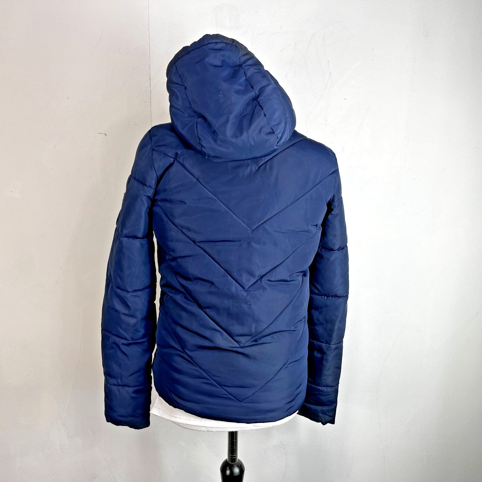 Superdry Navy Blue & Green Puffer Jacket with Hood size XS