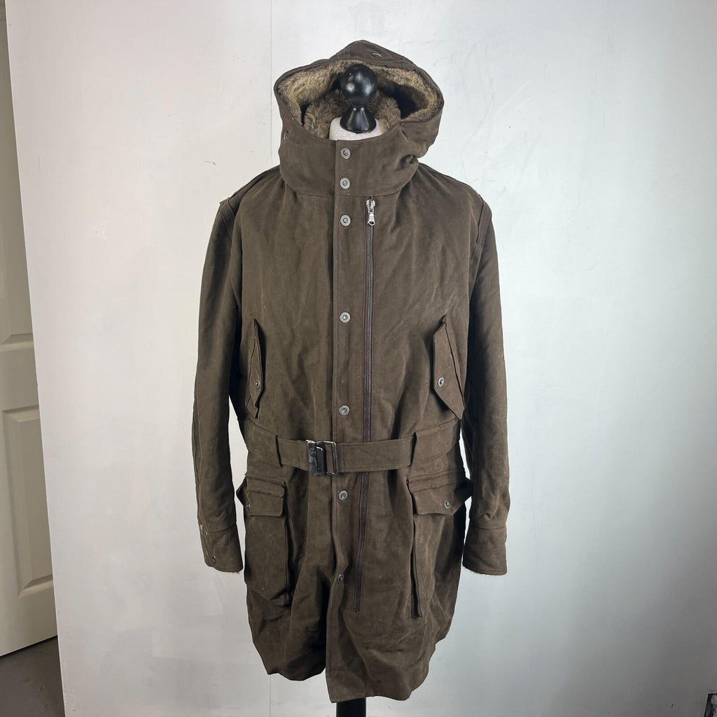 Rare Iesse Industrie Heavy Wax Denim Coat Brown & Removable Faux Fur Liner EU 50