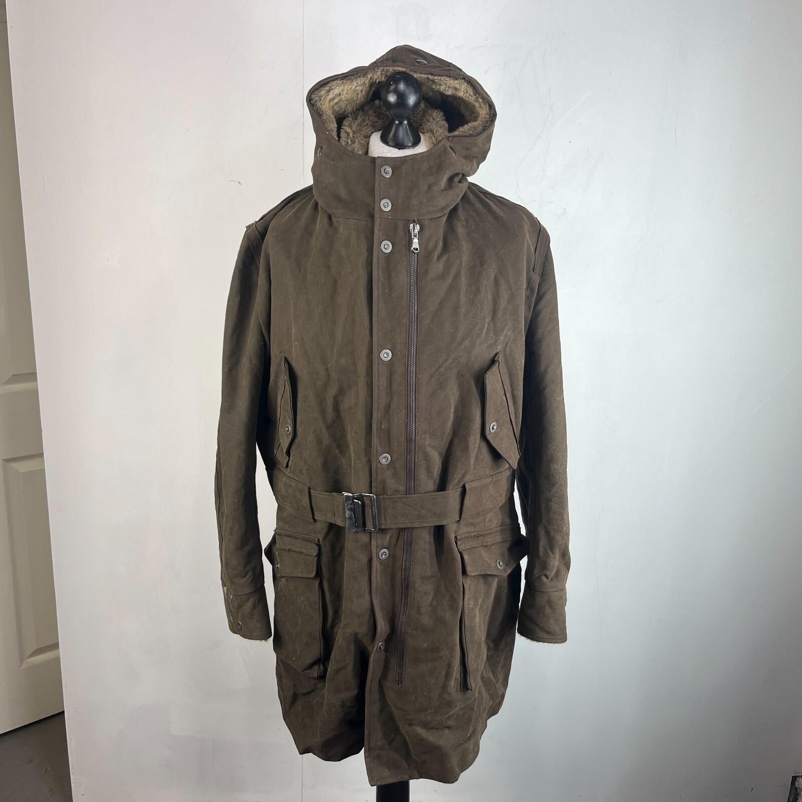 Rare Iesse Industrie Heavy Wax Denim Coat Brown & Removable Faux Fur Liner EU 50