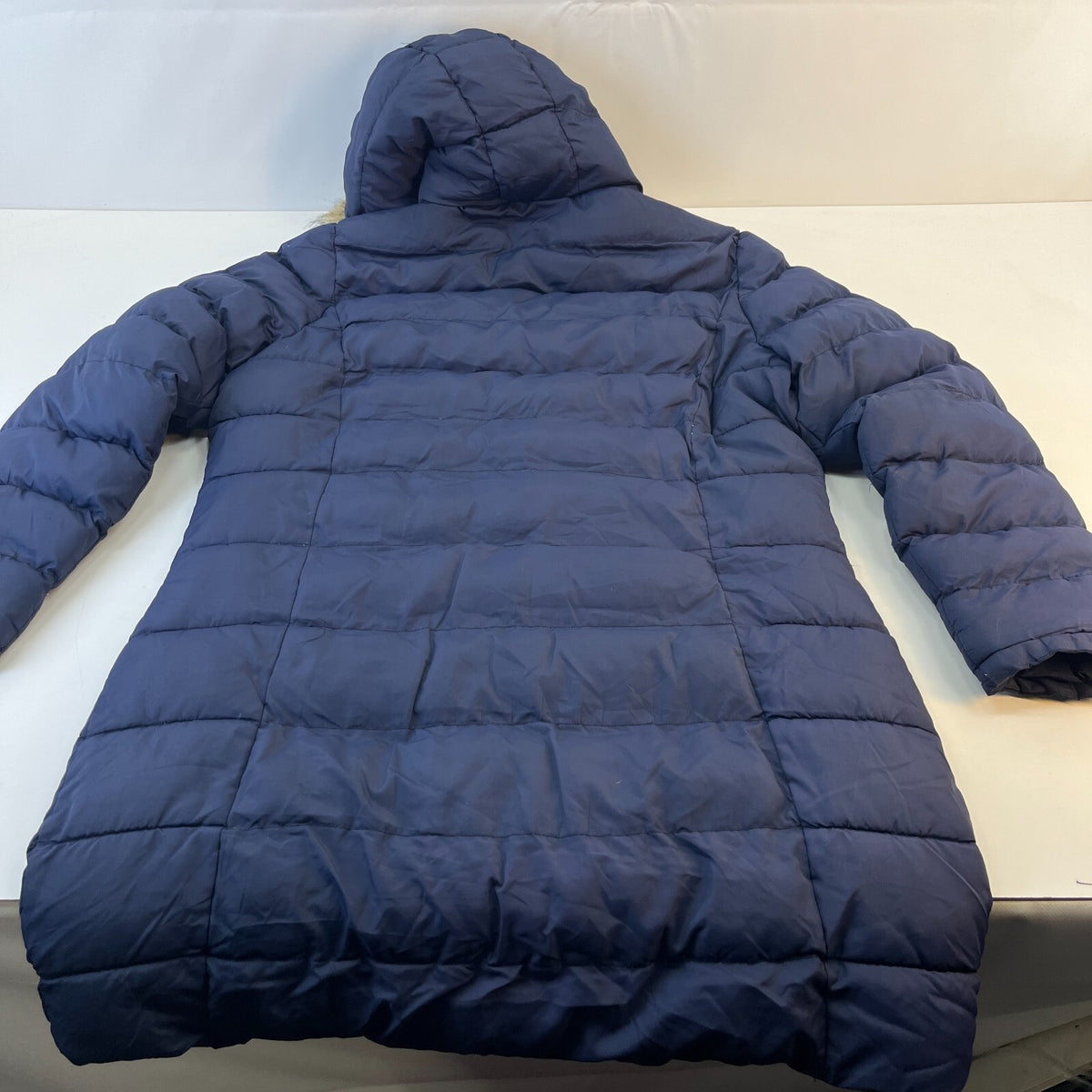 TOG24 Women’s Blue Hooded Long Puffer Coat Quilted Padded with Fur Fringe UK 18