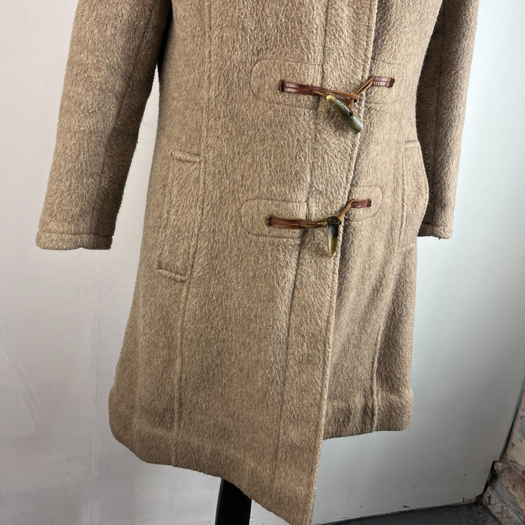Vintage Women’s Camel Beige Hooded Duffle Coat with Tooth Toggles UK size 16