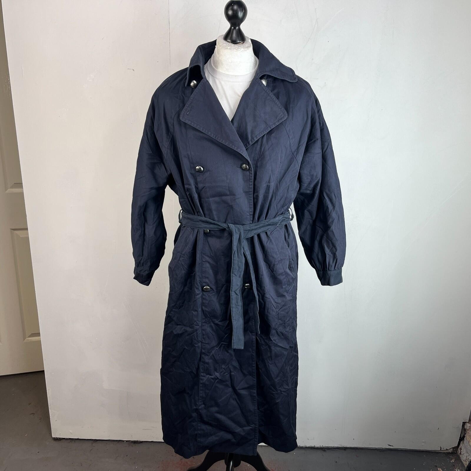 Vintage C&A Women's Lined Trench Coat with Belt Navy Blue size 46