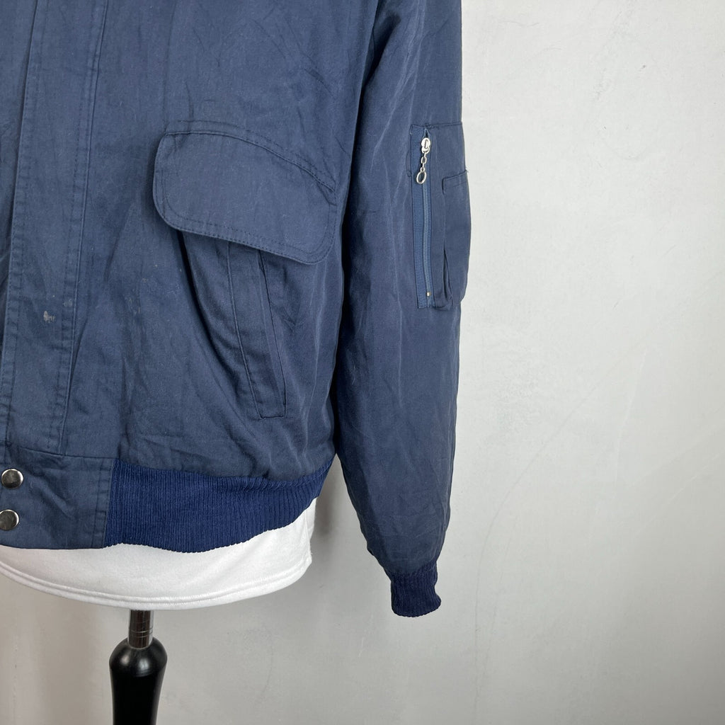 French Military Fleece Lined Bomber Jacket size M Navy Blue Workwear Canvas