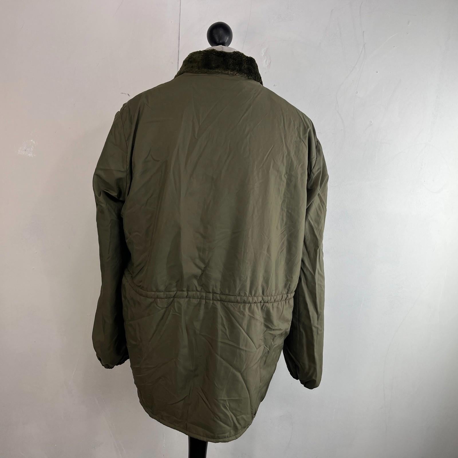 Vintage French Army Thermal Fleece Lined Jacket OG Olive Green size L