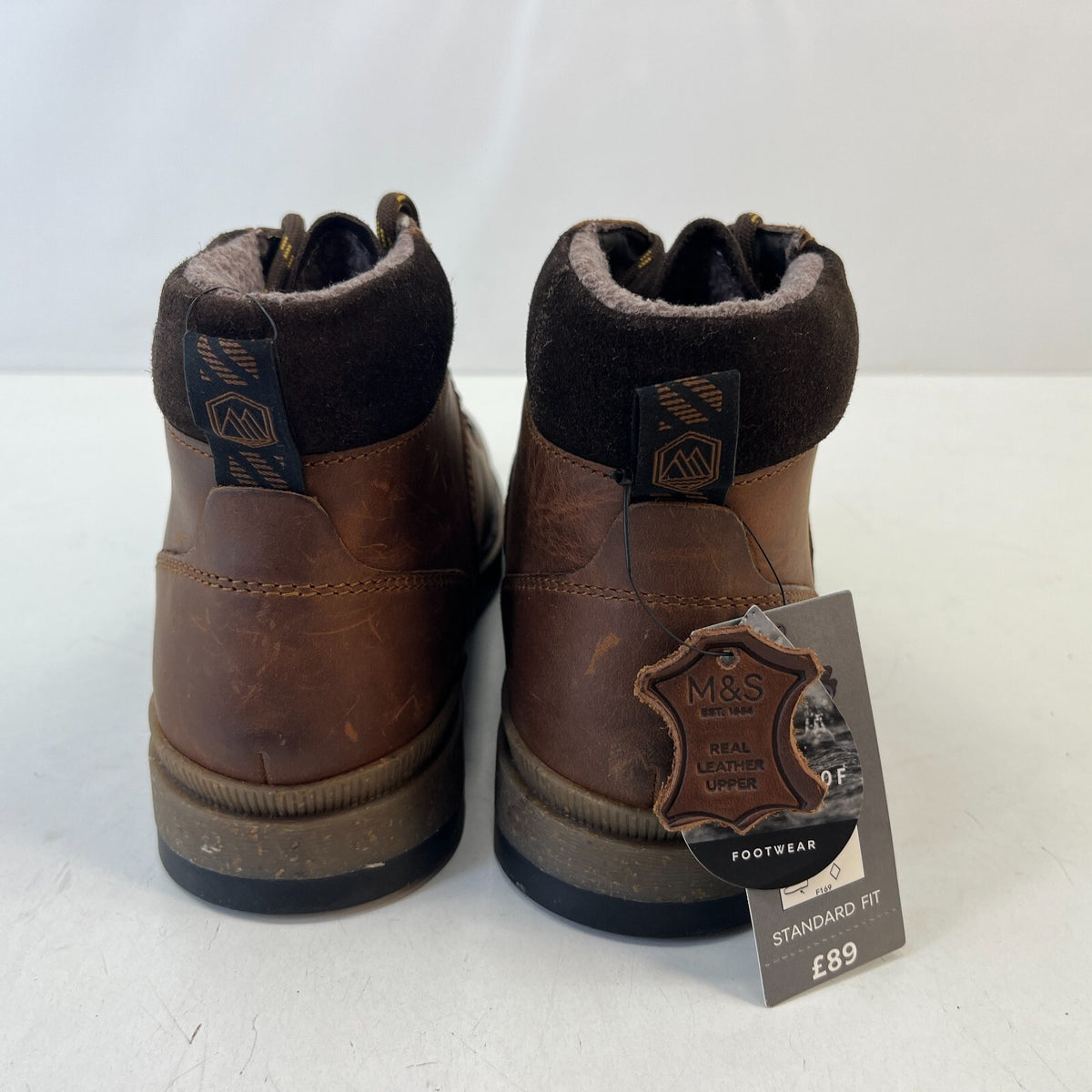 M&S Men's Leather Hiking Ankle Boots in Brown Waterproof Shock Resilient size 7