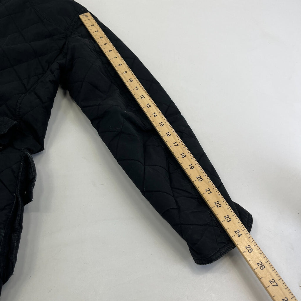 Barbour International Quilted Waxed Cotton Jacket Black with Belt Band Collar S