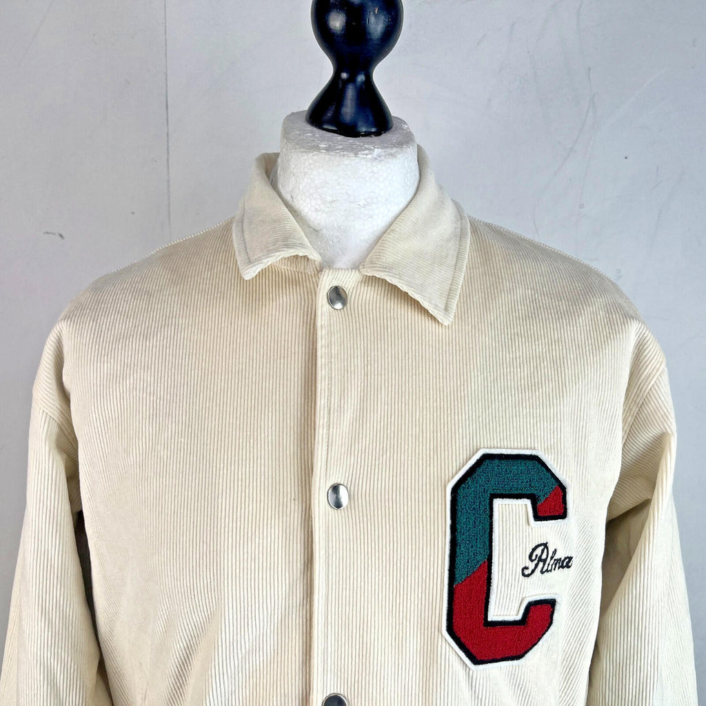 Rare Alma de Ace Coca Cola Micro Cord Varsity Jacket size Small in Cream