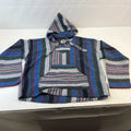 Genuine Mexican Baja Hoodie Pullover Hippie Festival Blue/Black/Grey UK size XL
