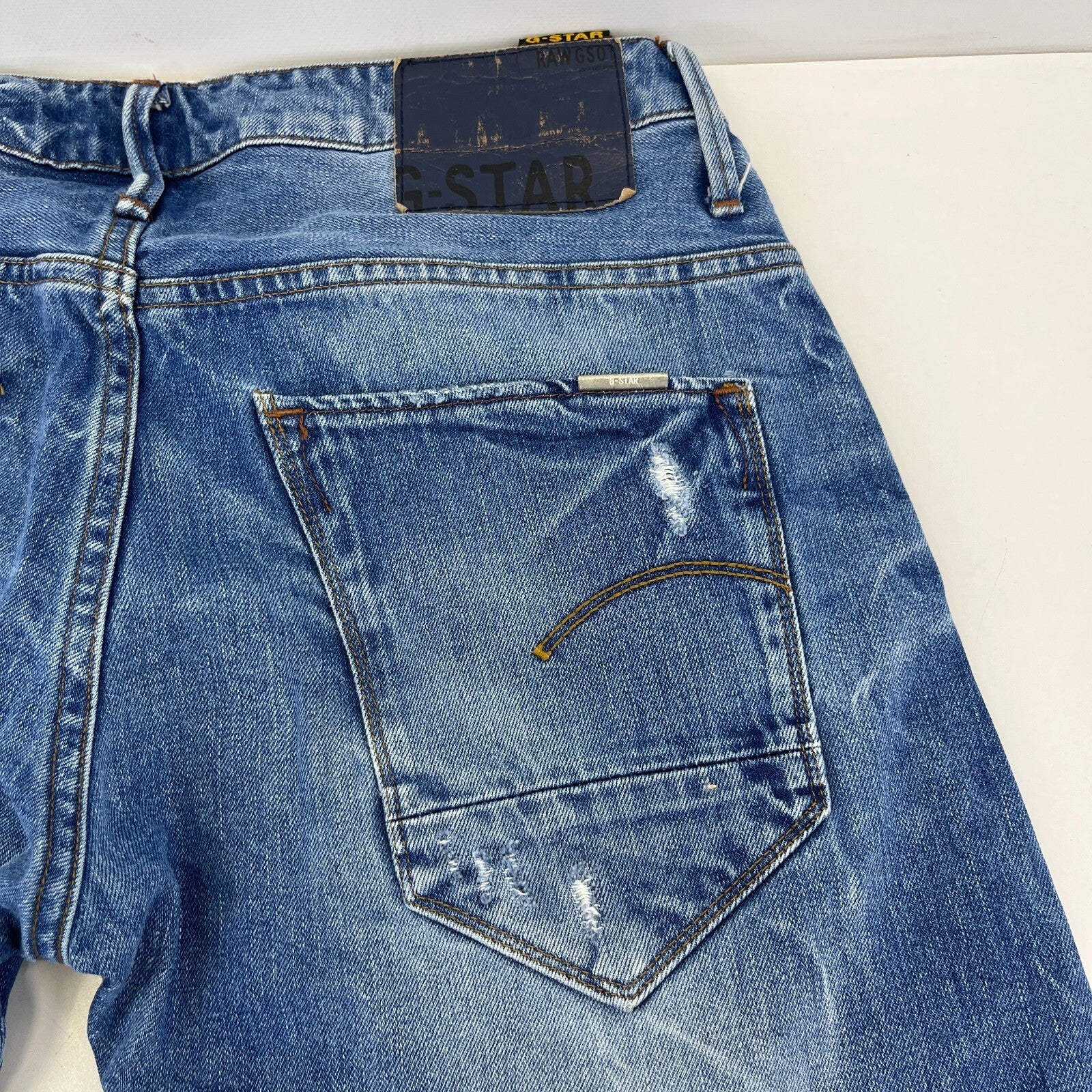 G Star Raw Originals Jeans Mens W32" L32" Blue Tapered Twisted Zip Fly Denim