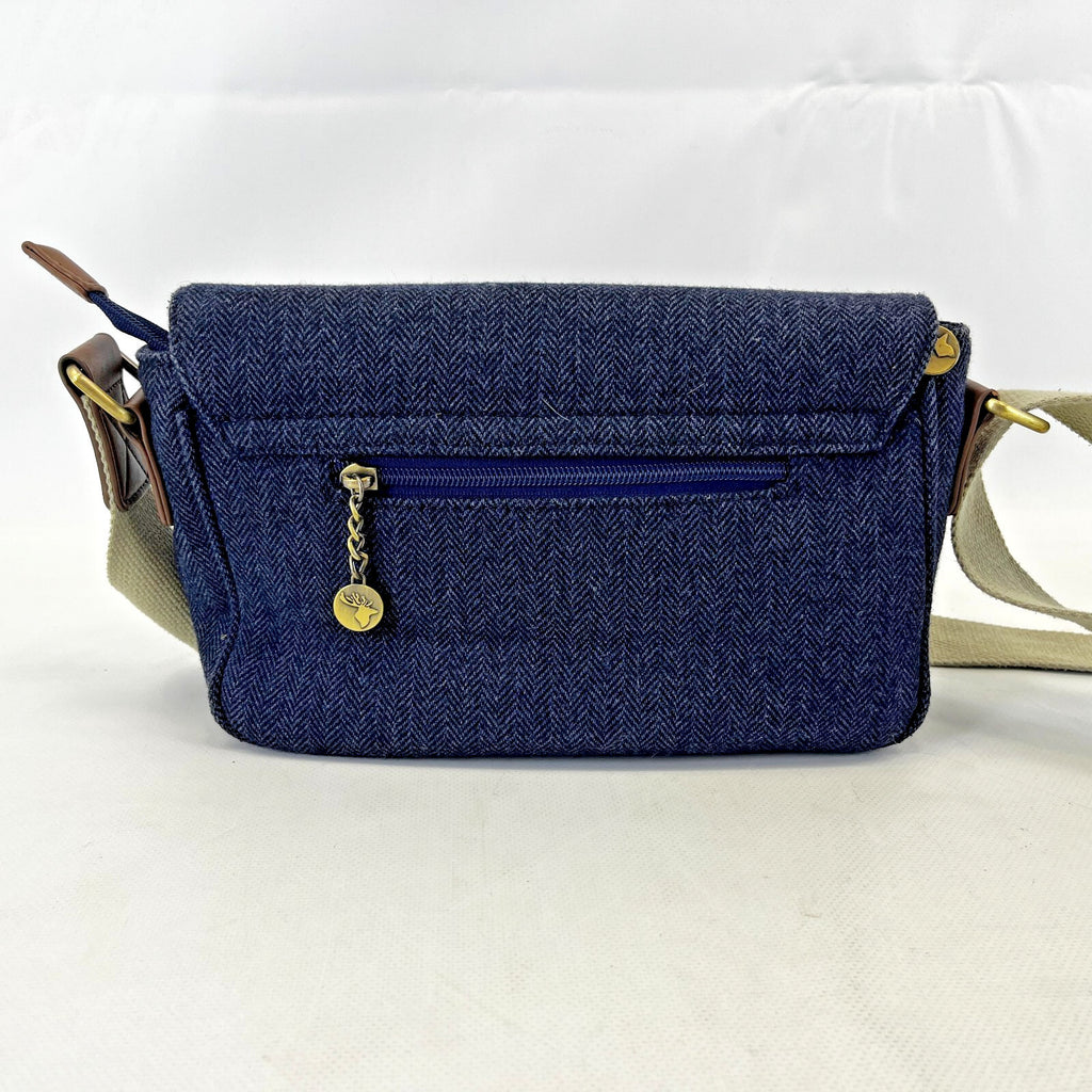 House of Tweed Navy Blue Medium Crossbody Satchel Bag Handbag Herringbone