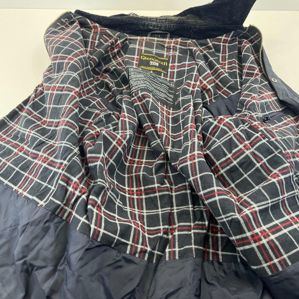 Glengreen Men's Waxed Jacket with Removable Hood in Navy Blue size Medium