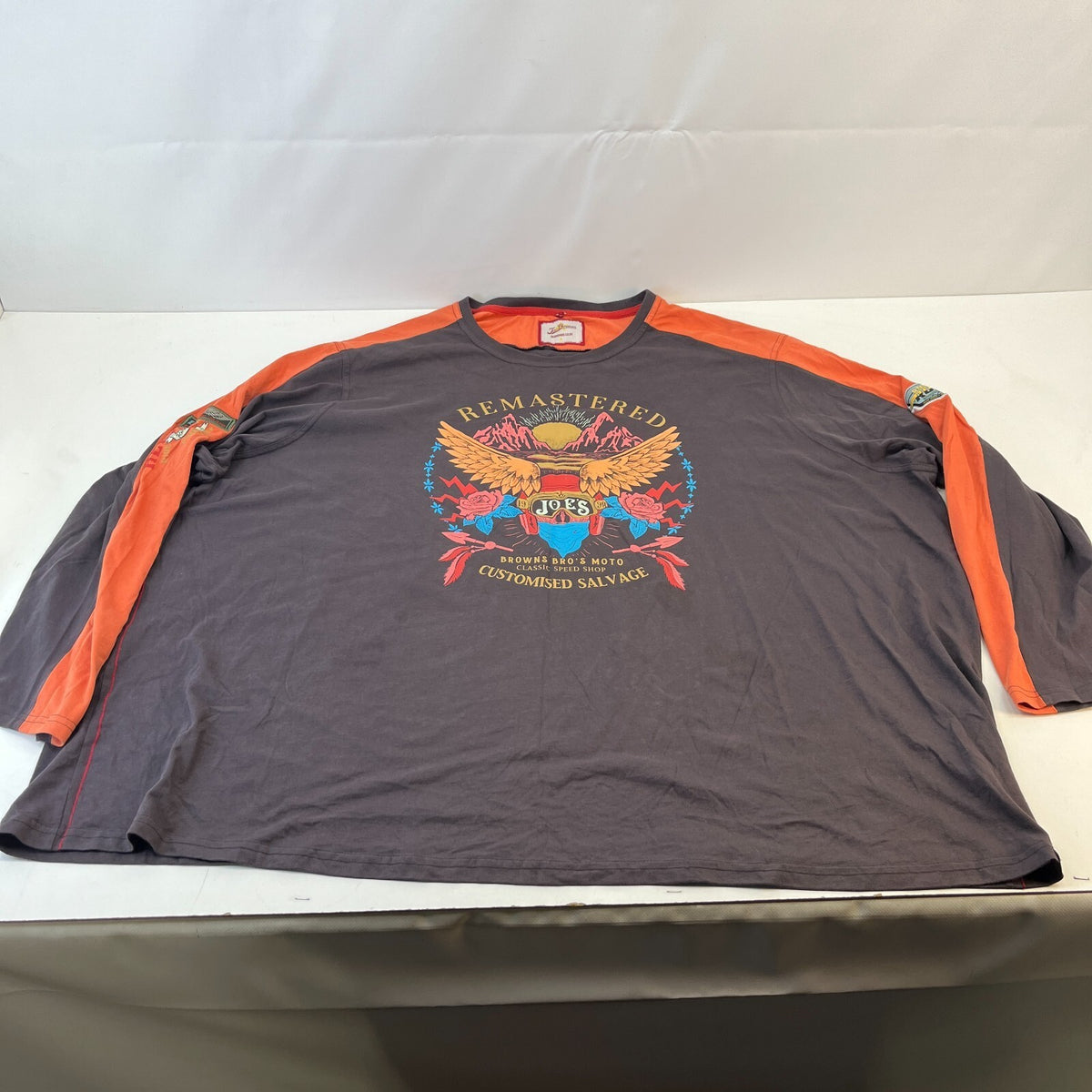 Joe Browns Biker T-shirt Mens Brown/Orange size 6XL Crew Neck Long Sleeve Cotton