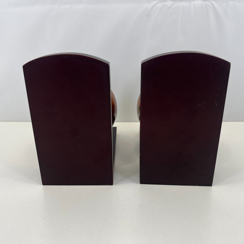 Pair of Wooden Old World Spinning Globe Bookends - Office Decor