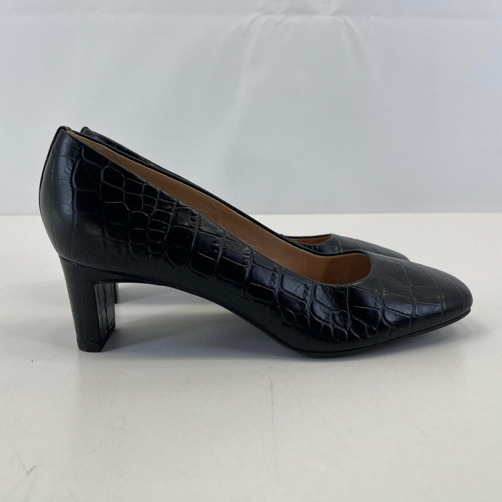 Hobbs Women's Leather Court Shoes UK 4 EU 37 Black Faux Croc Pattern