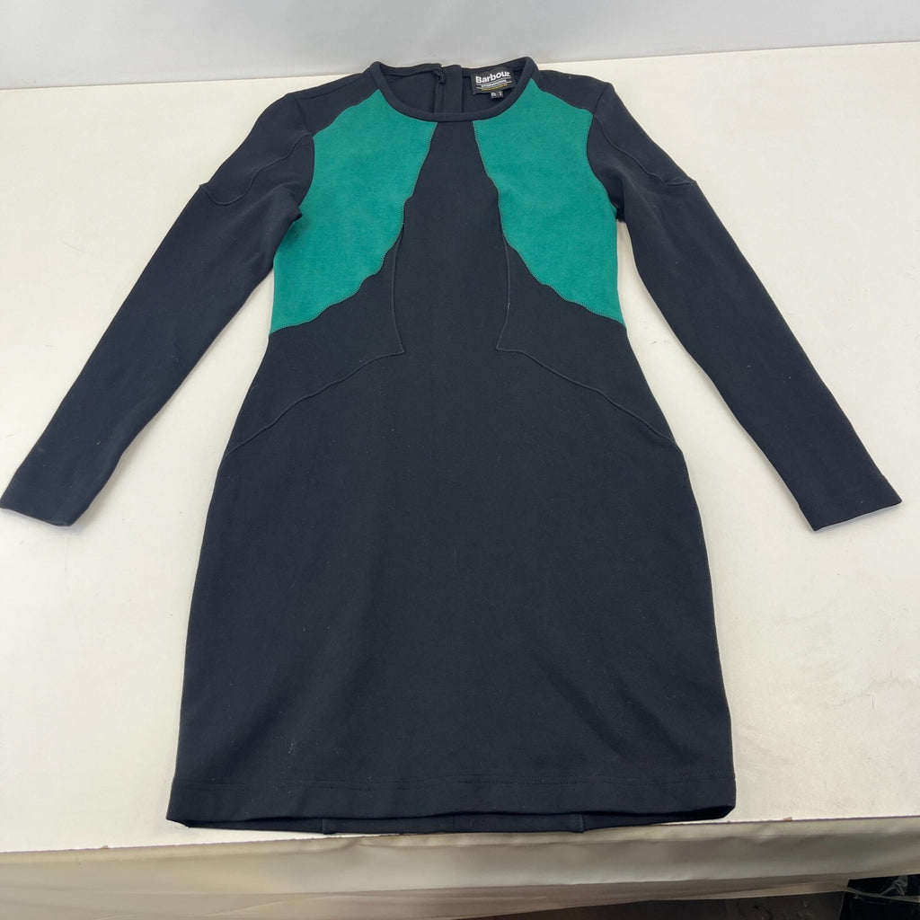 Barbour International Mica Black & Green Long Sleeve Midi Dress UK 12 Stretchy