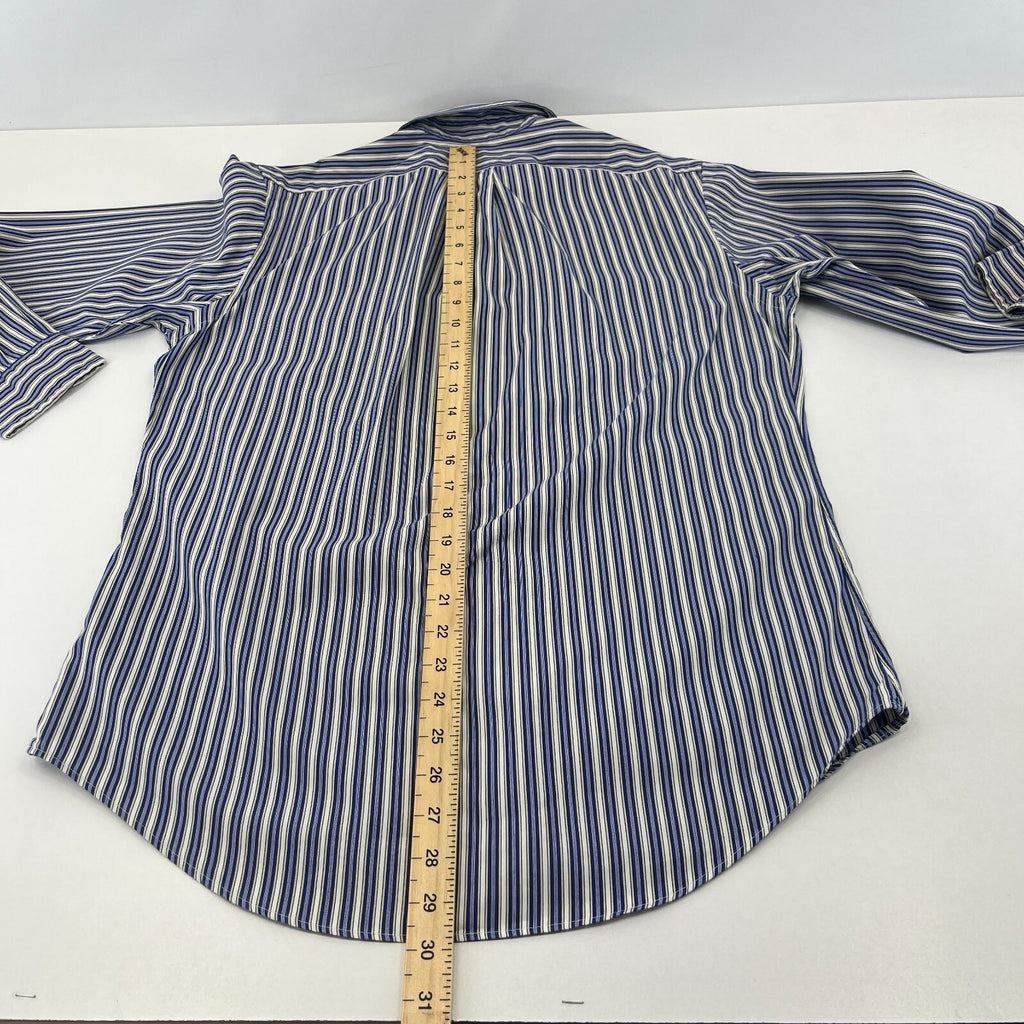 Ralph Lauren Shirt Mens 15 1/2 M Blue Pinstriped Cotton Button Up RL Pony