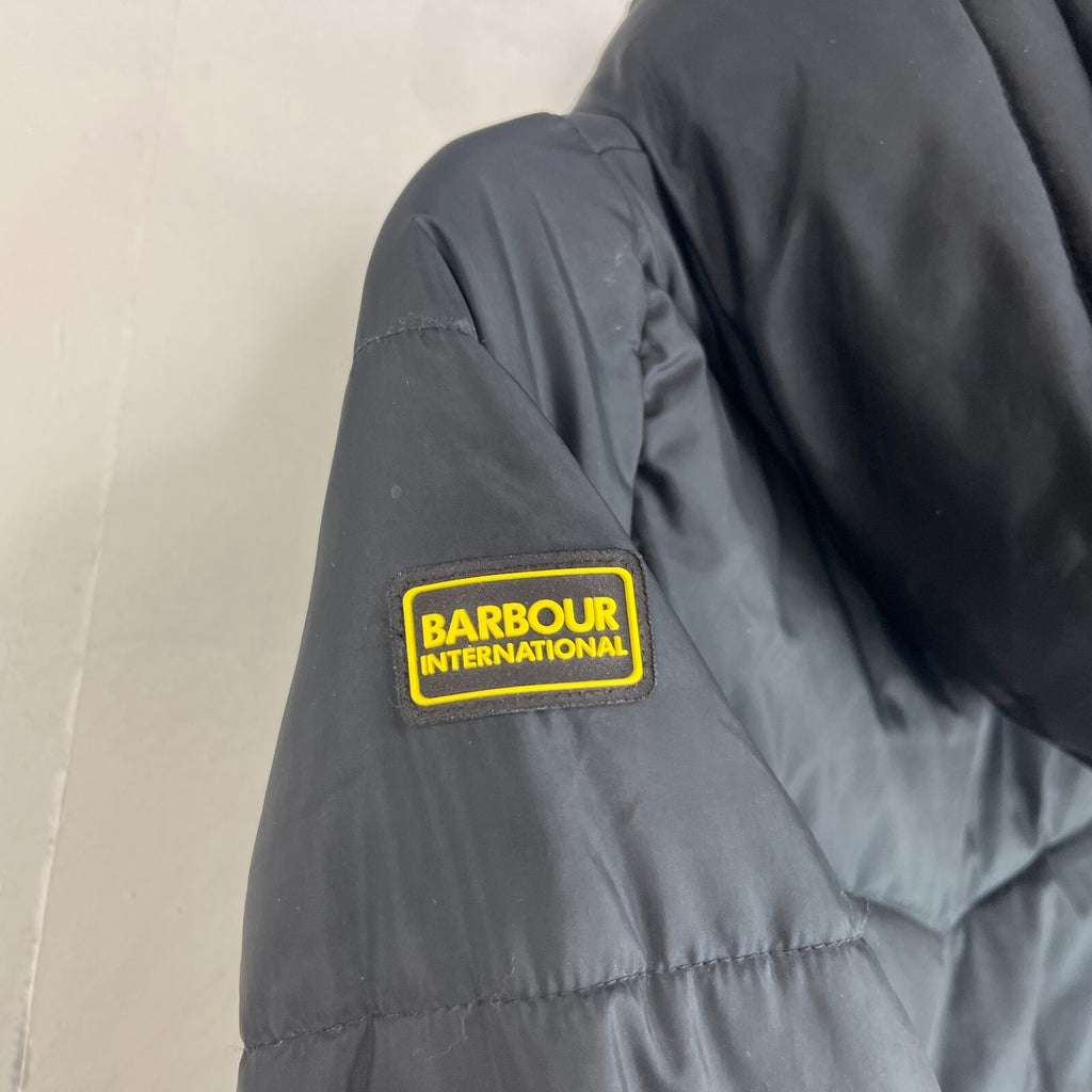Barbour International Track Line Long Quilted Hooded Coat - Black - UK size 6
