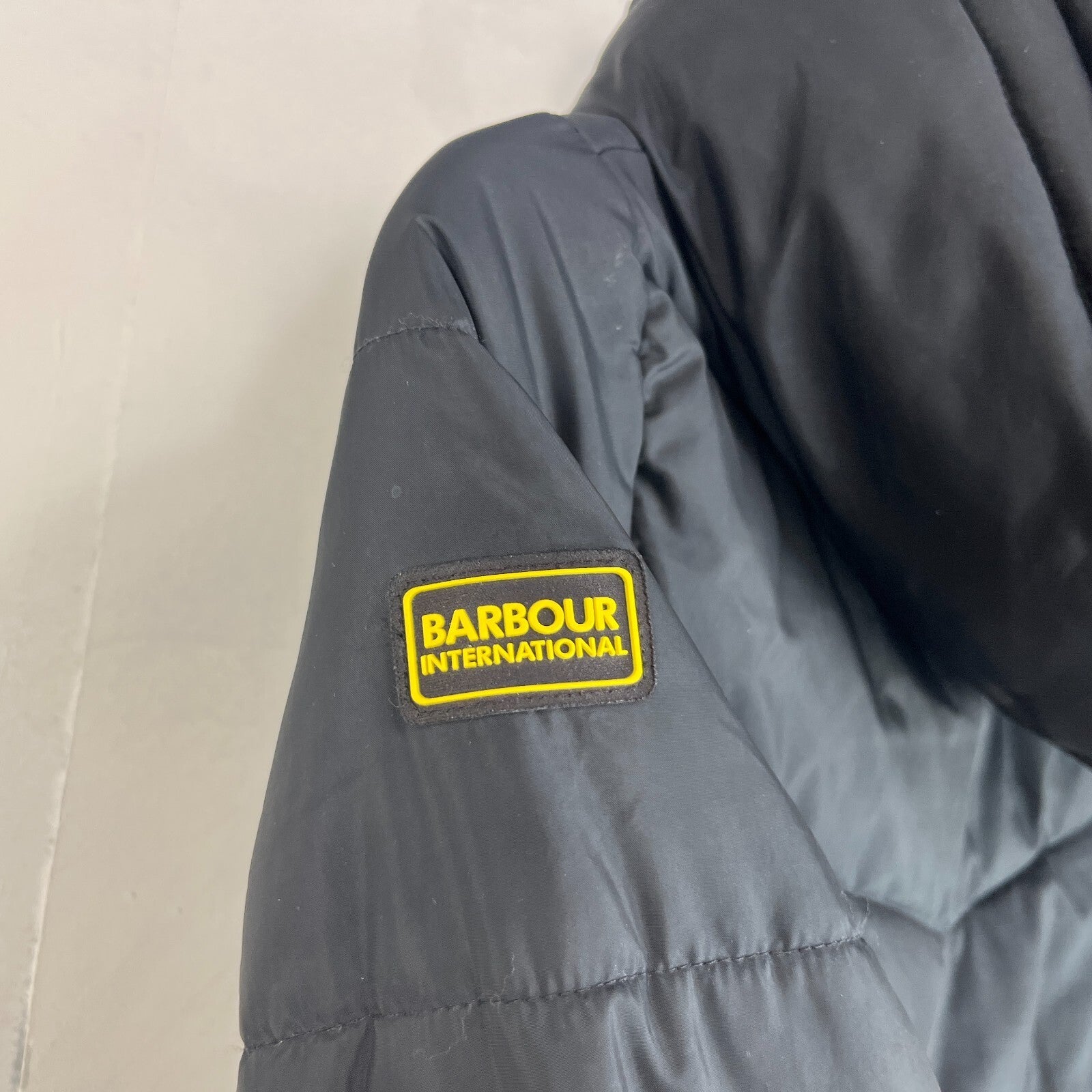 Barbour International Track Line Long Quilted Hooded Coat - Black - UK size 6