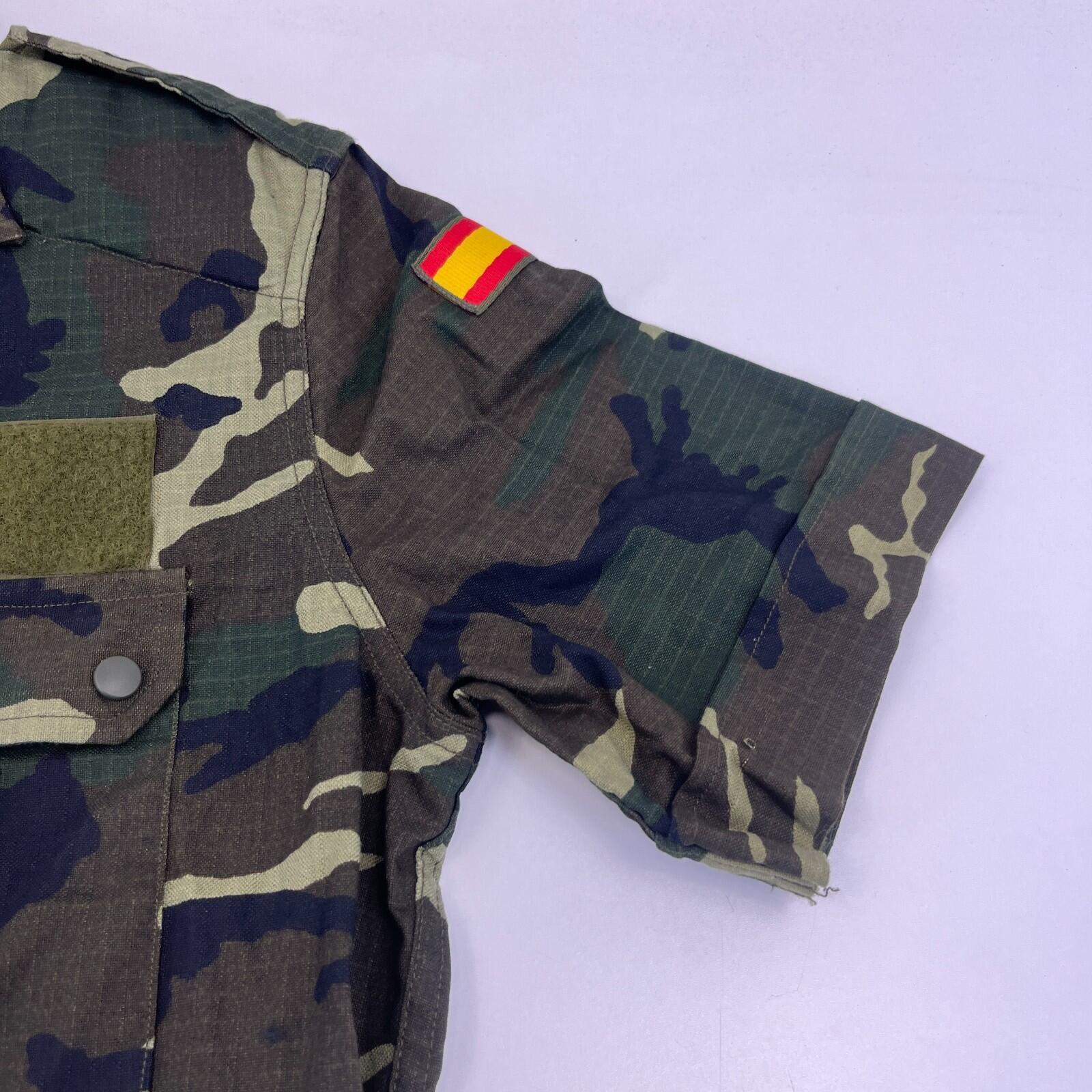 Genuine Spanish Army Combat Shirt Short Sleeve Woodland Camo Ripstop size L