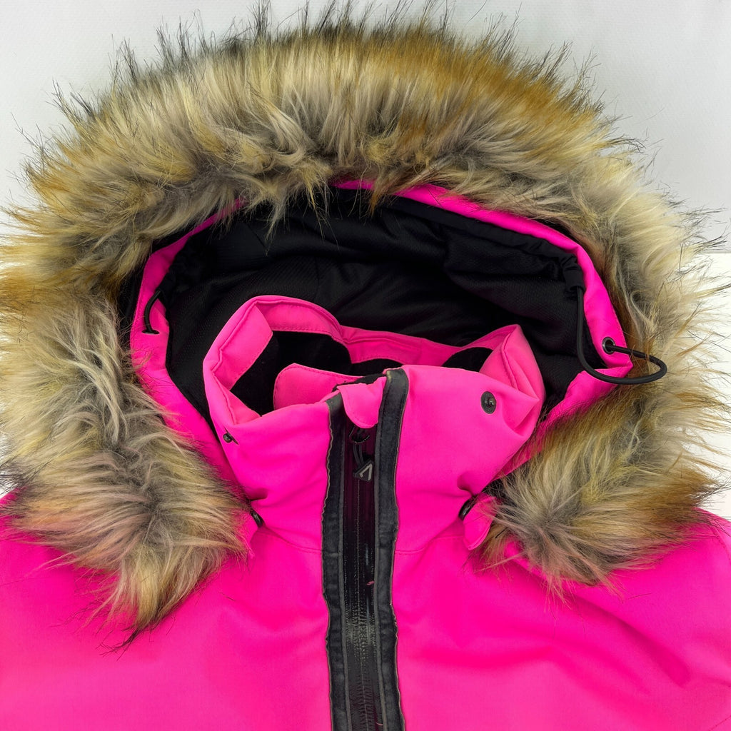 Degre 7 Women's Ski Jacket in Bright Pink with Faux Fur Fringe Hood size 38/S