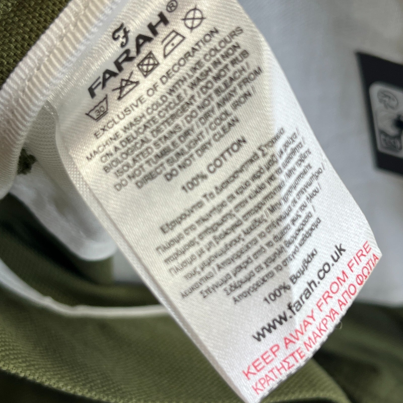 Farah Norwood Hopsack 100% Cotton Trousers Regular Fit W44" L30" Olive Green