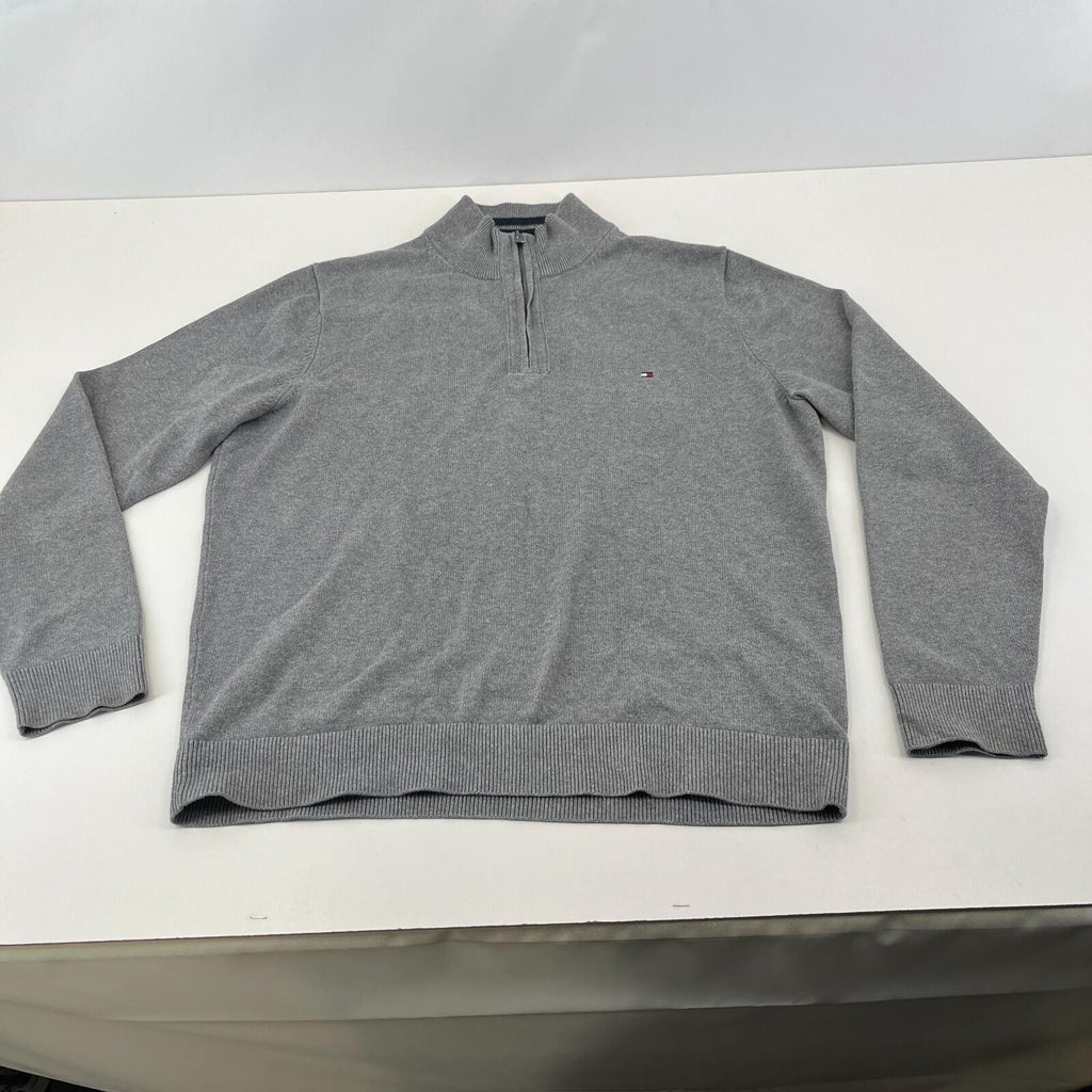 Tommy Hilfiger Mens 1/4 Zip Jumper Sweater XL Grey Funnel Neck