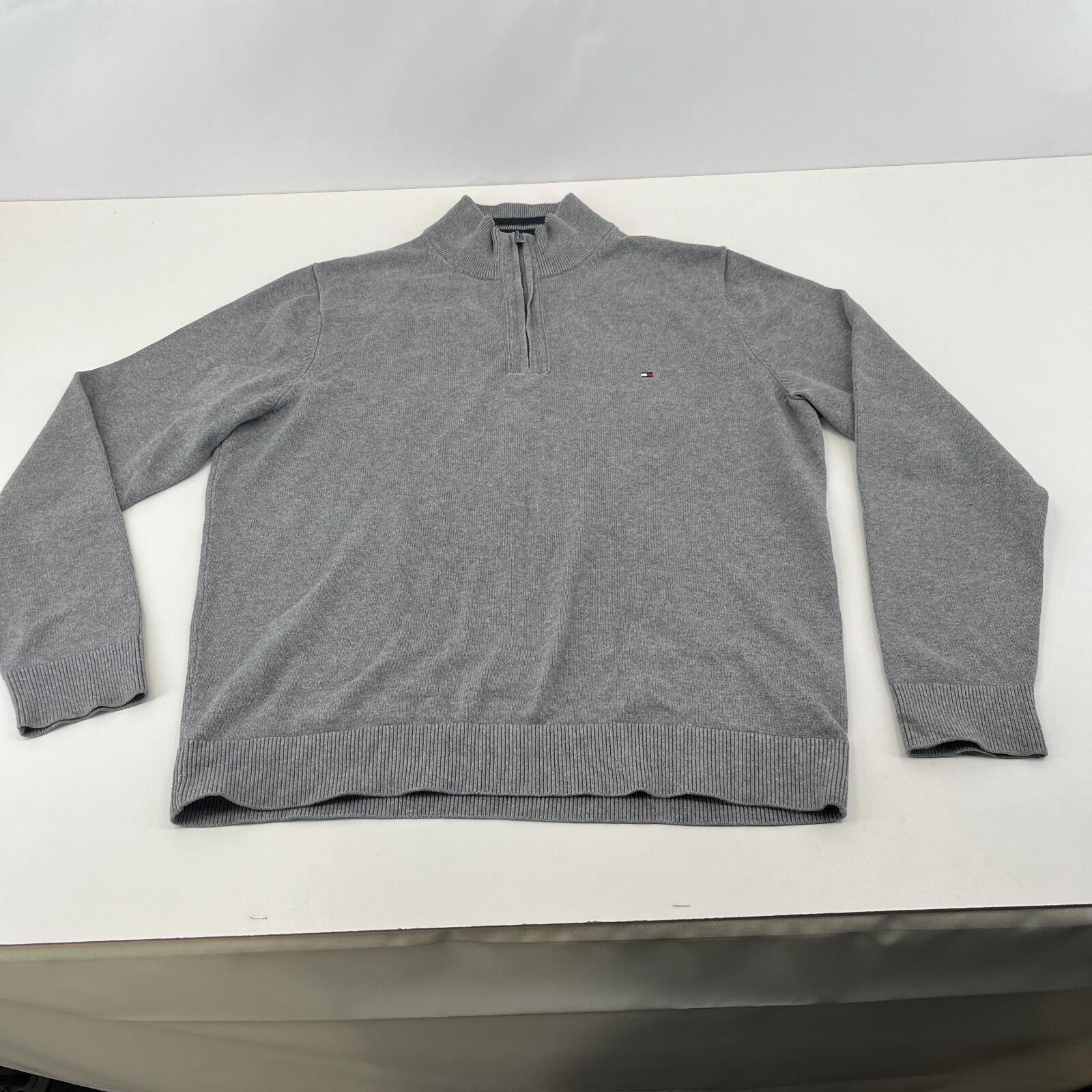 Tommy Hilfiger Mens 1/4 Zip Jumper Sweater XL Grey Funnel Neck