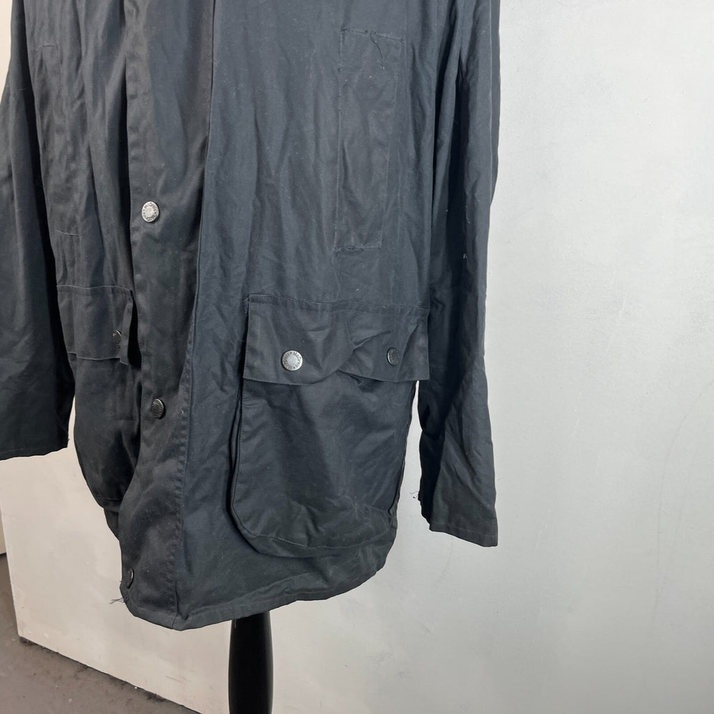Mc Orvis Wax Jacket Mens size L Black Waxed Coat Made in the UK