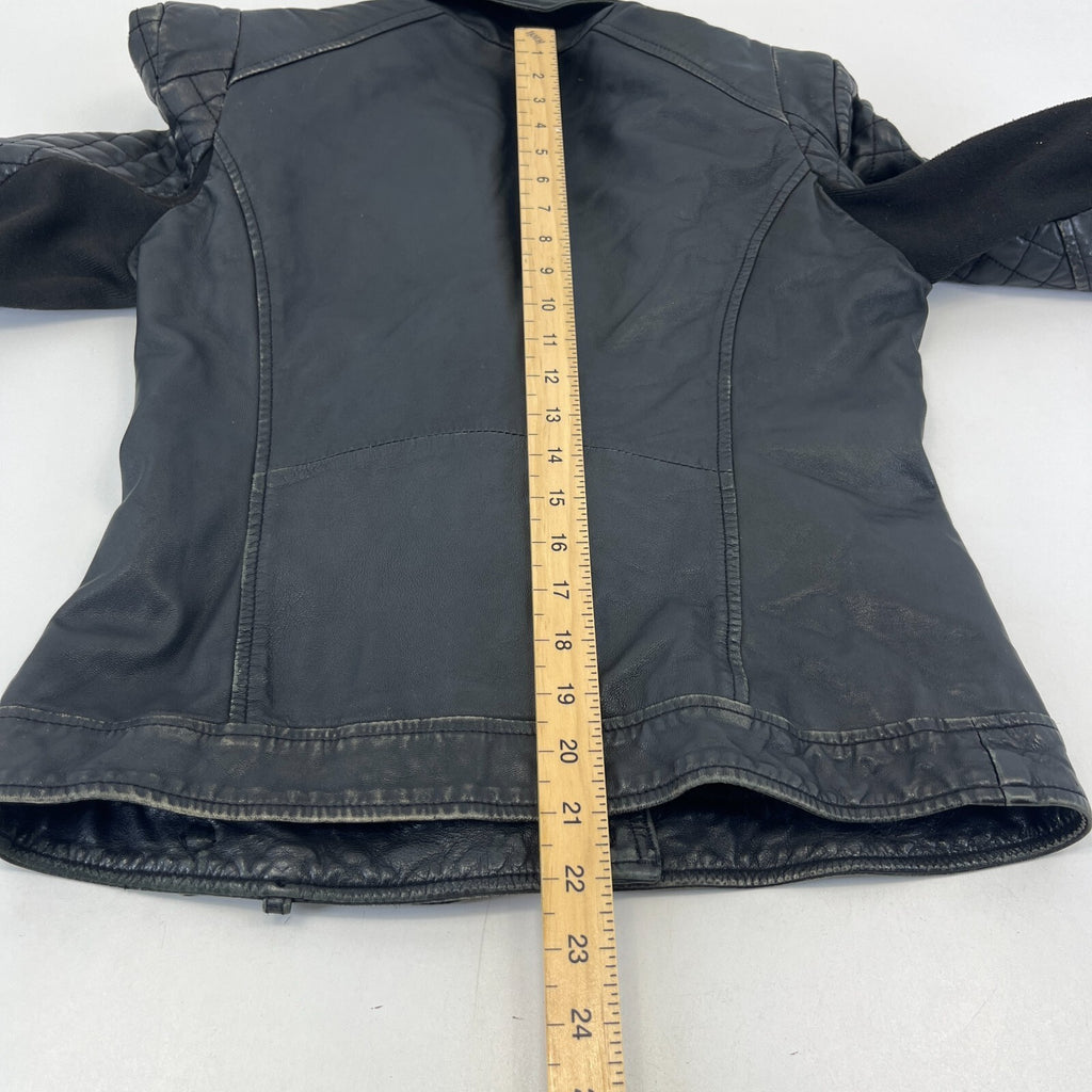 Whistles Distressed Look Leather Jacket Biker Black Boyfriend Zip Cuffs size 10