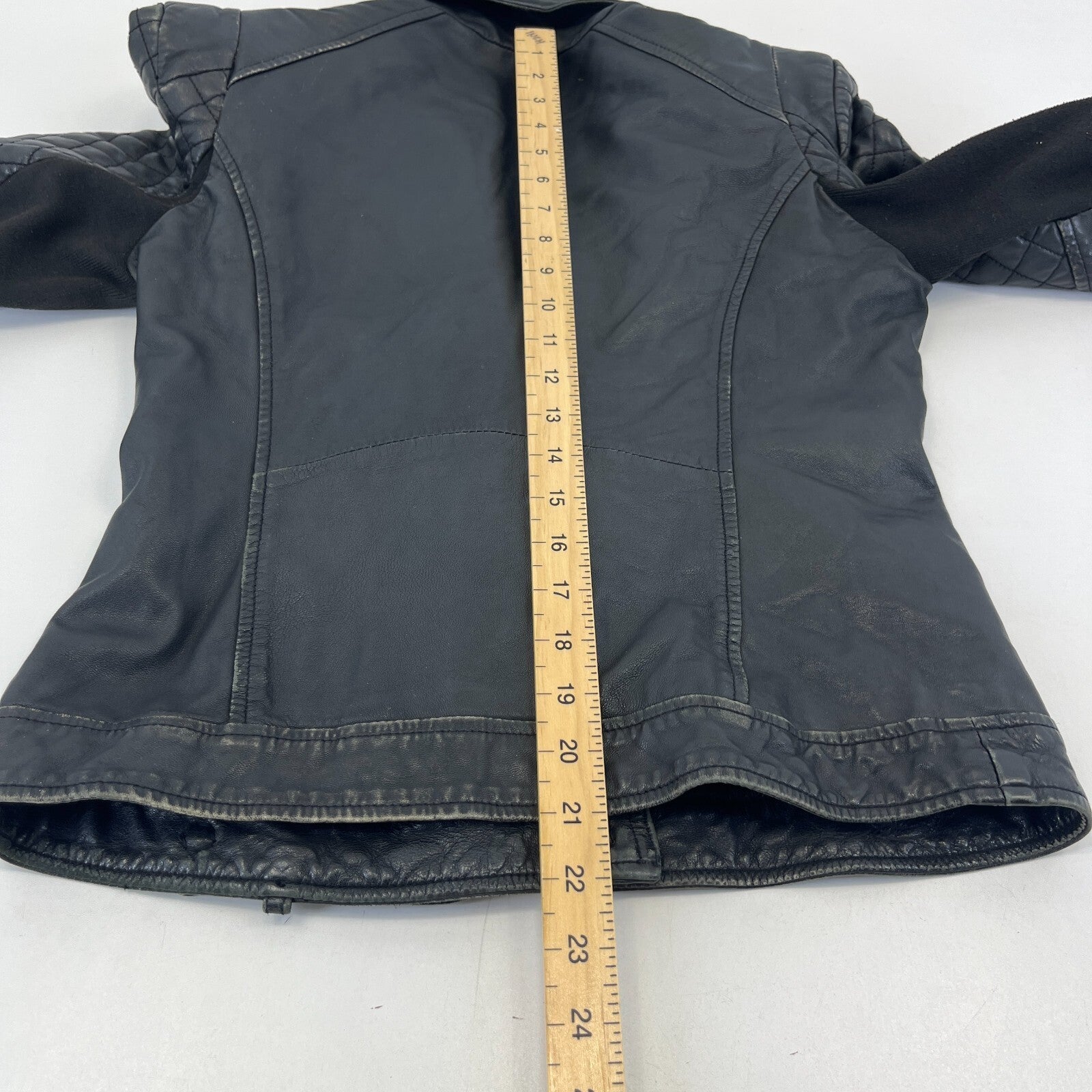 Whistles Distressed Look Leather Jacket Biker Black Boyfriend Zip Cuffs size 10