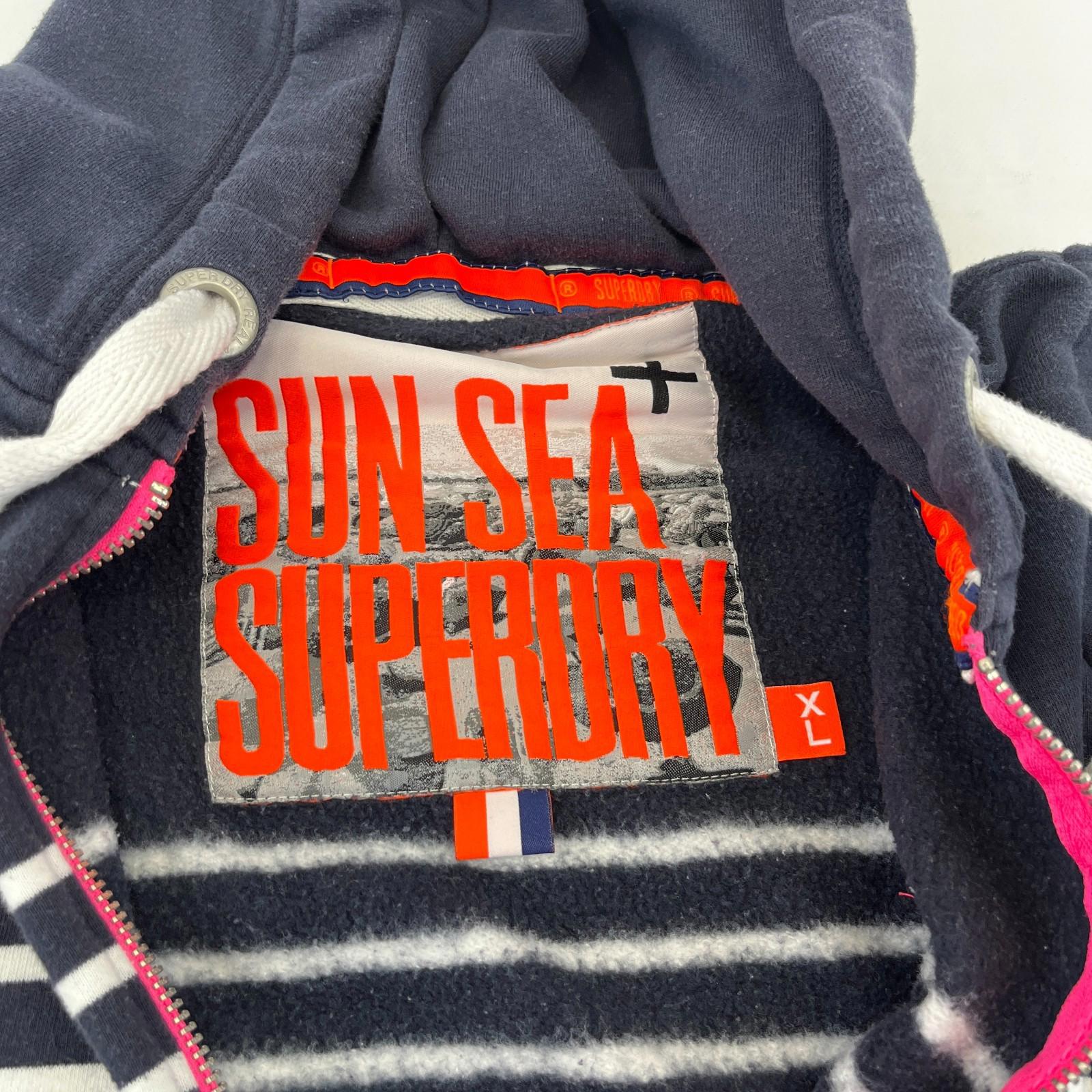 Superdry Sweatshirt Hoodie Navy Blue Striped Full Zip UK Women's size XL