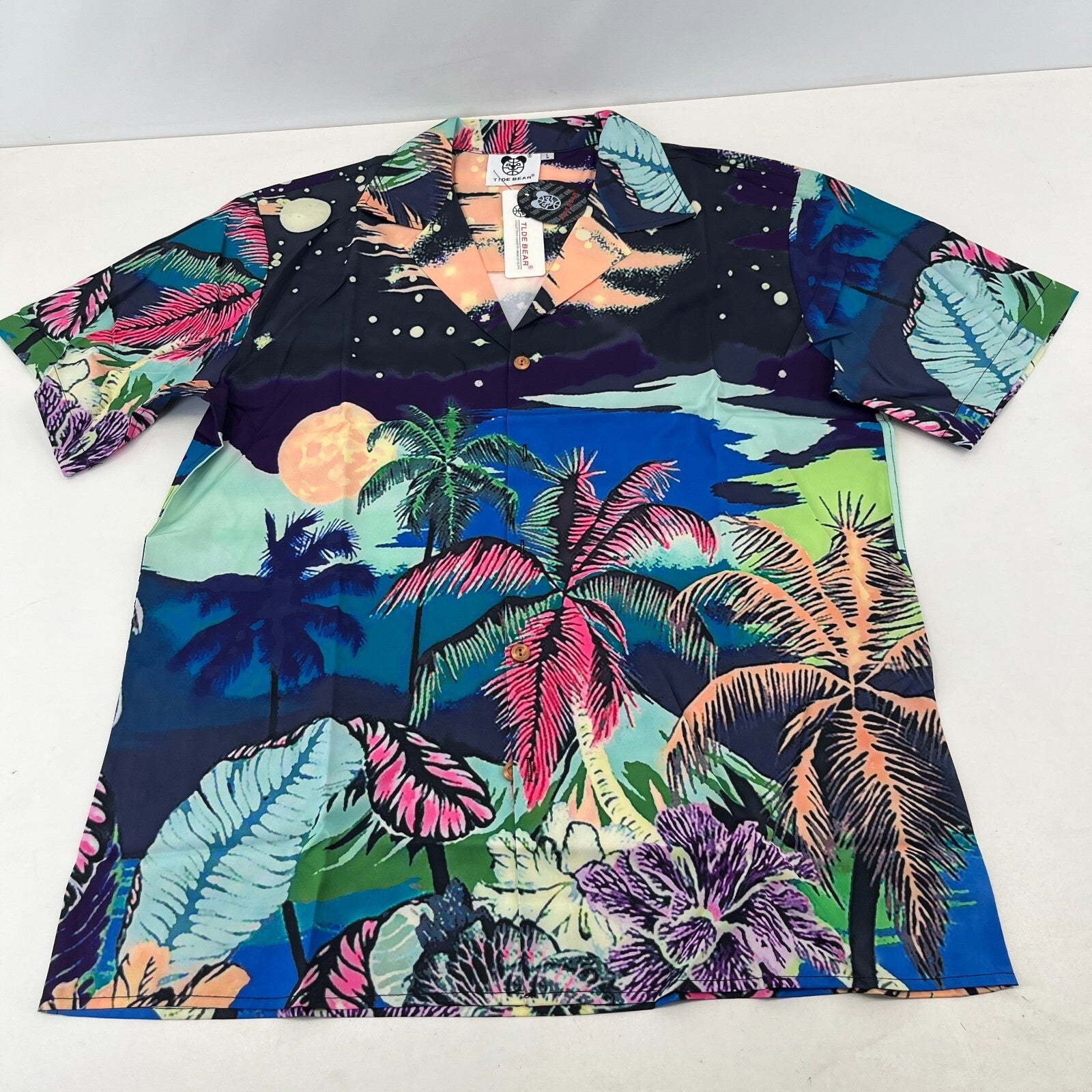 Tide Gloomy Bear AOP Short Sleeve Shirt Beach Palms Print size L - Sh*te Shirt