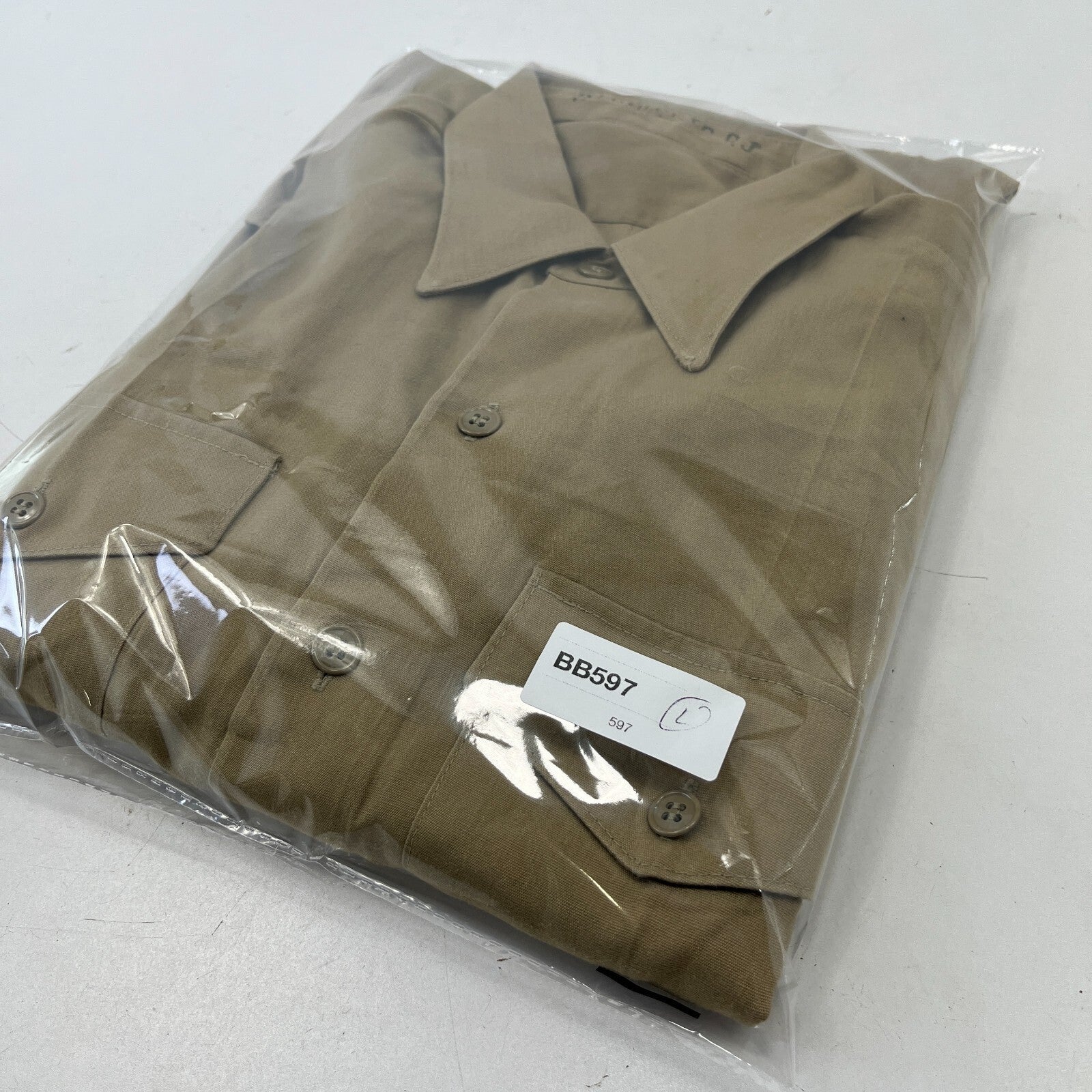 Vintage American Army Military Long Sleeve Shirt with Badges Khaki Brown size L