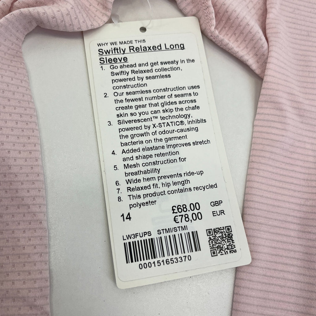 Lululemon Swiftly Relaxed Long-Sleeve Shirt in Pink size UK 18 US 14