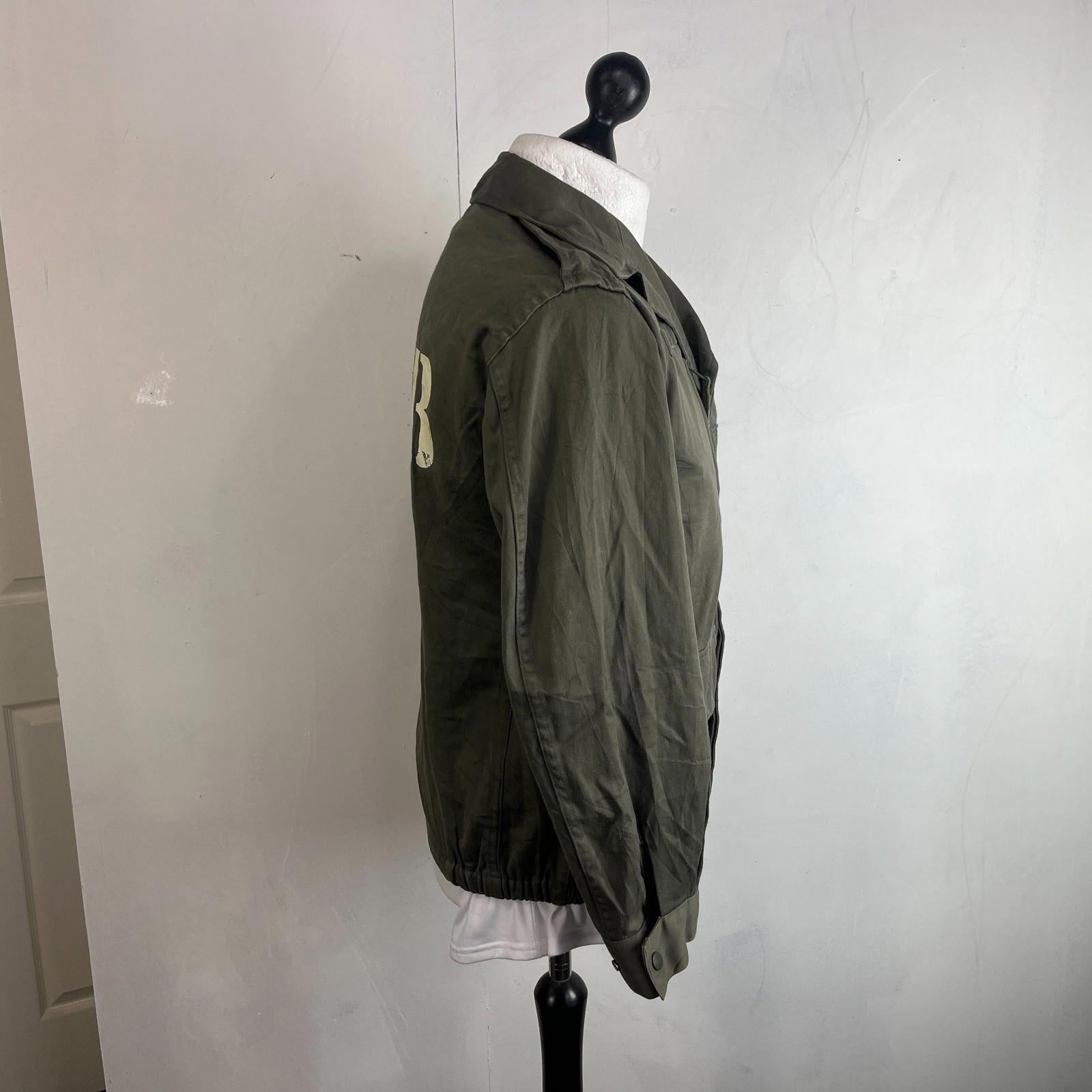 Custom Punk KGB Print Genuine French Military Army Combat Jacket Green size 104L