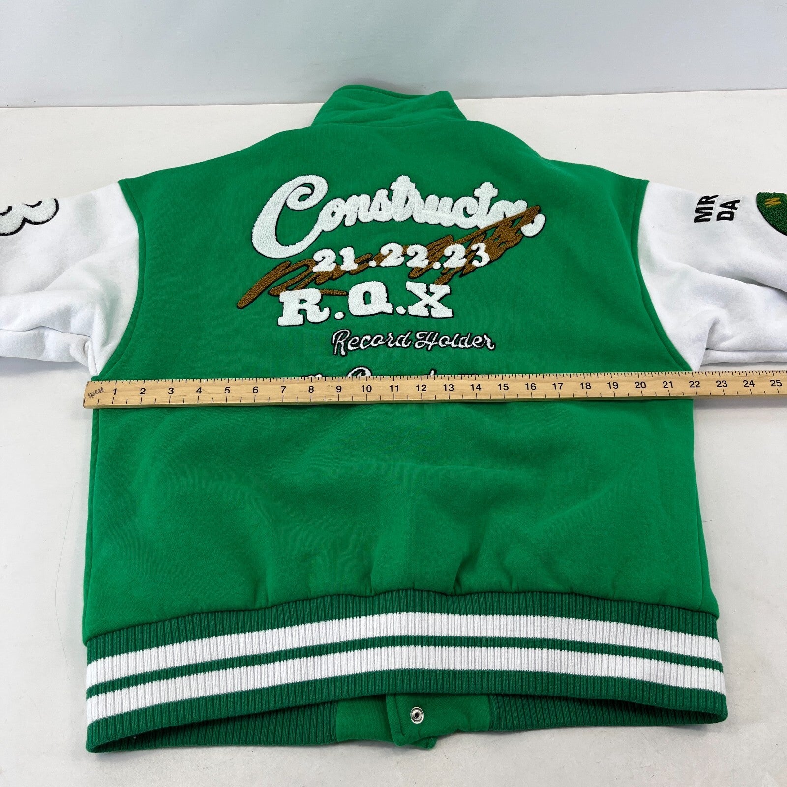Rocqer-X Women's Green & White Embroidered Varsity Jacket size 2XL
