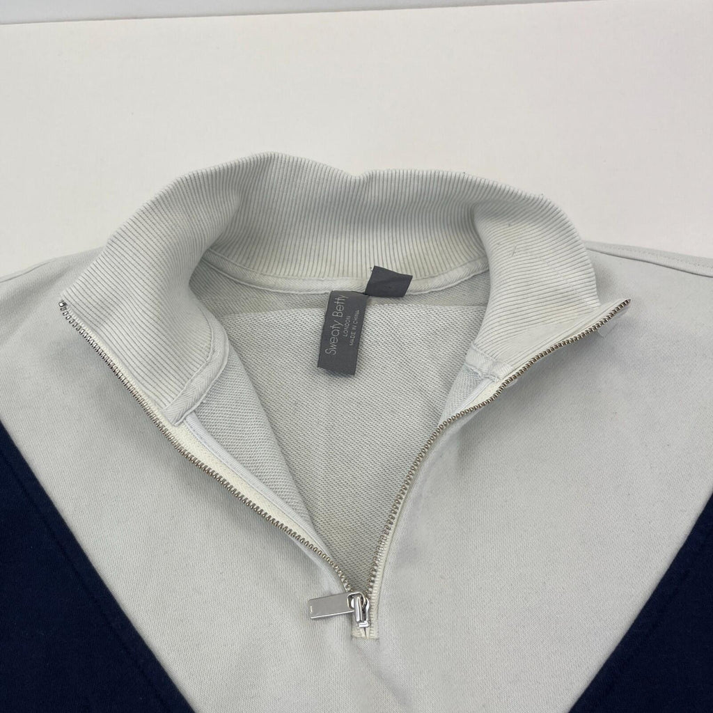 Sweaty Betty Revive Cropped Half Zip Sweatshirt Navy Blue & White size S/M