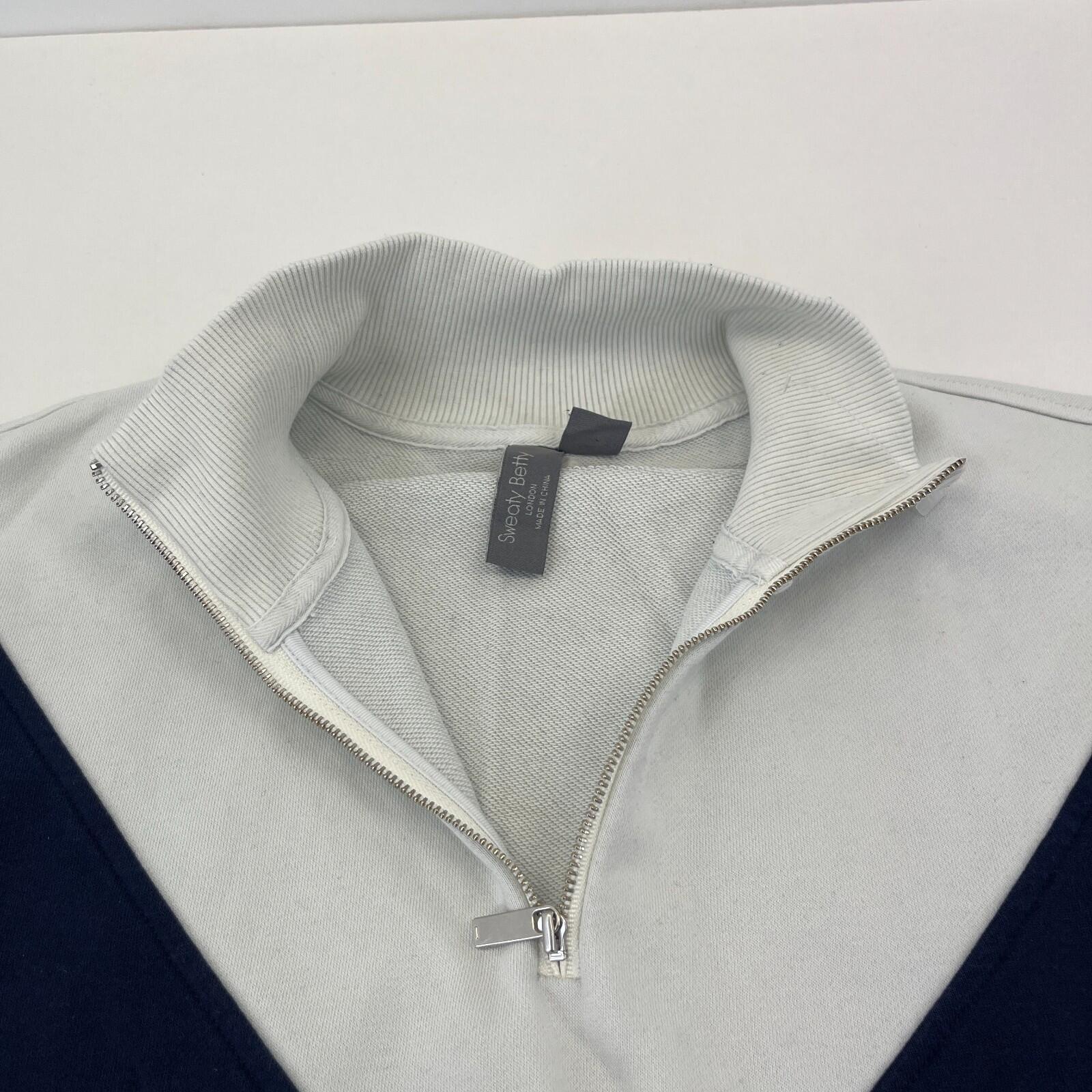Sweaty Betty Revive Cropped Half Zip Sweatshirt Navy Blue & White size S/M
