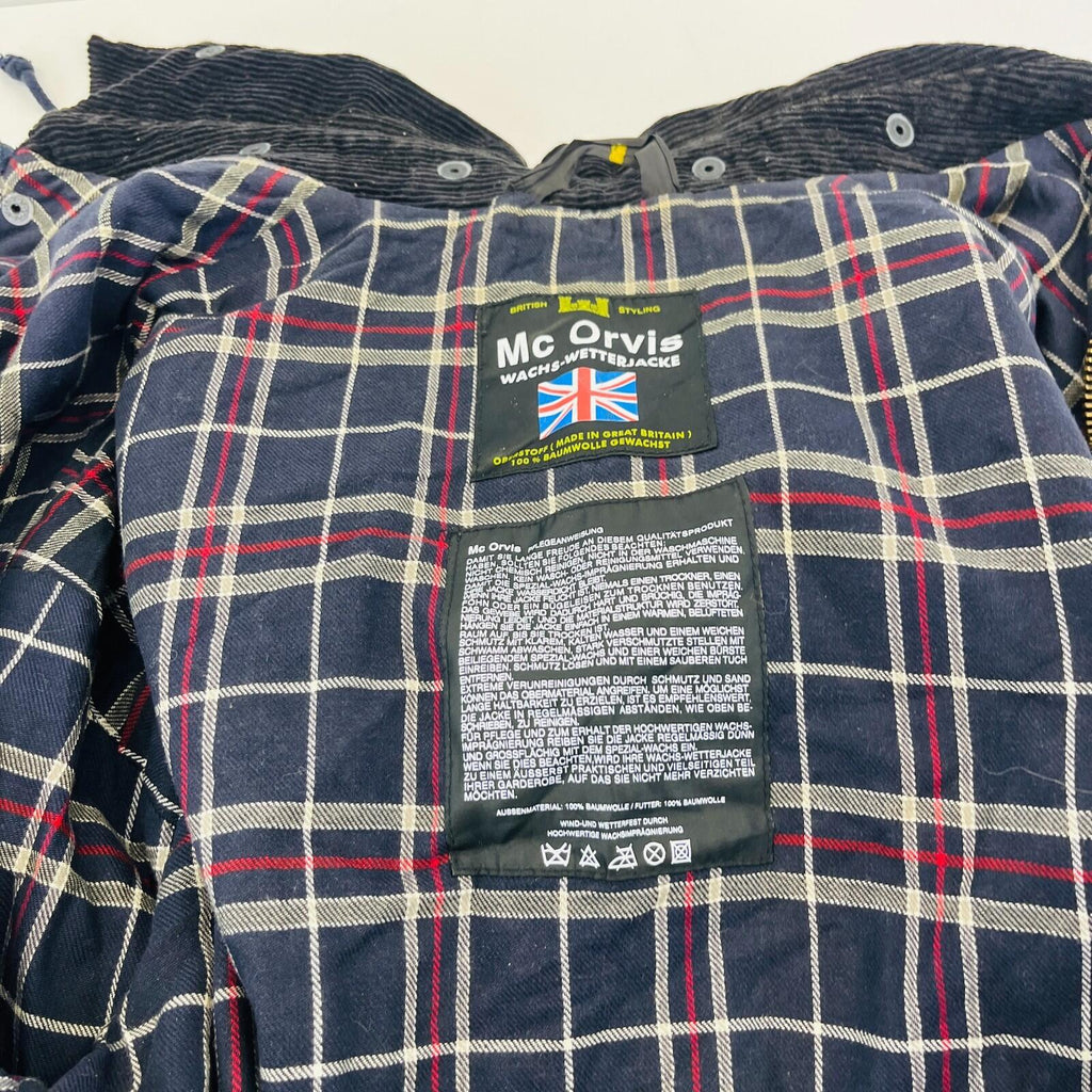 Mc Orvis Wax Jacket Mens size Large Black Waxed Coat Made in the UK