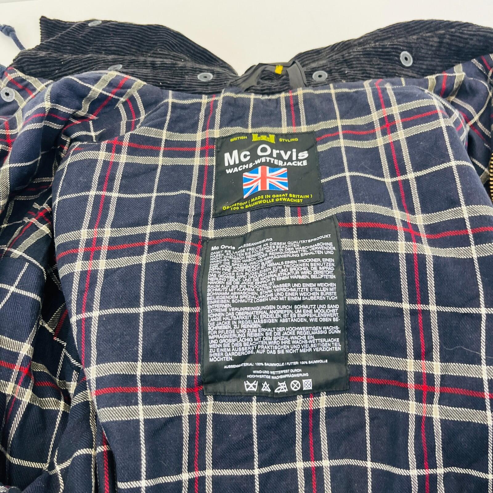 Mc Orvis Wax Jacket Mens size Large Black Waxed Coat Made in the UK