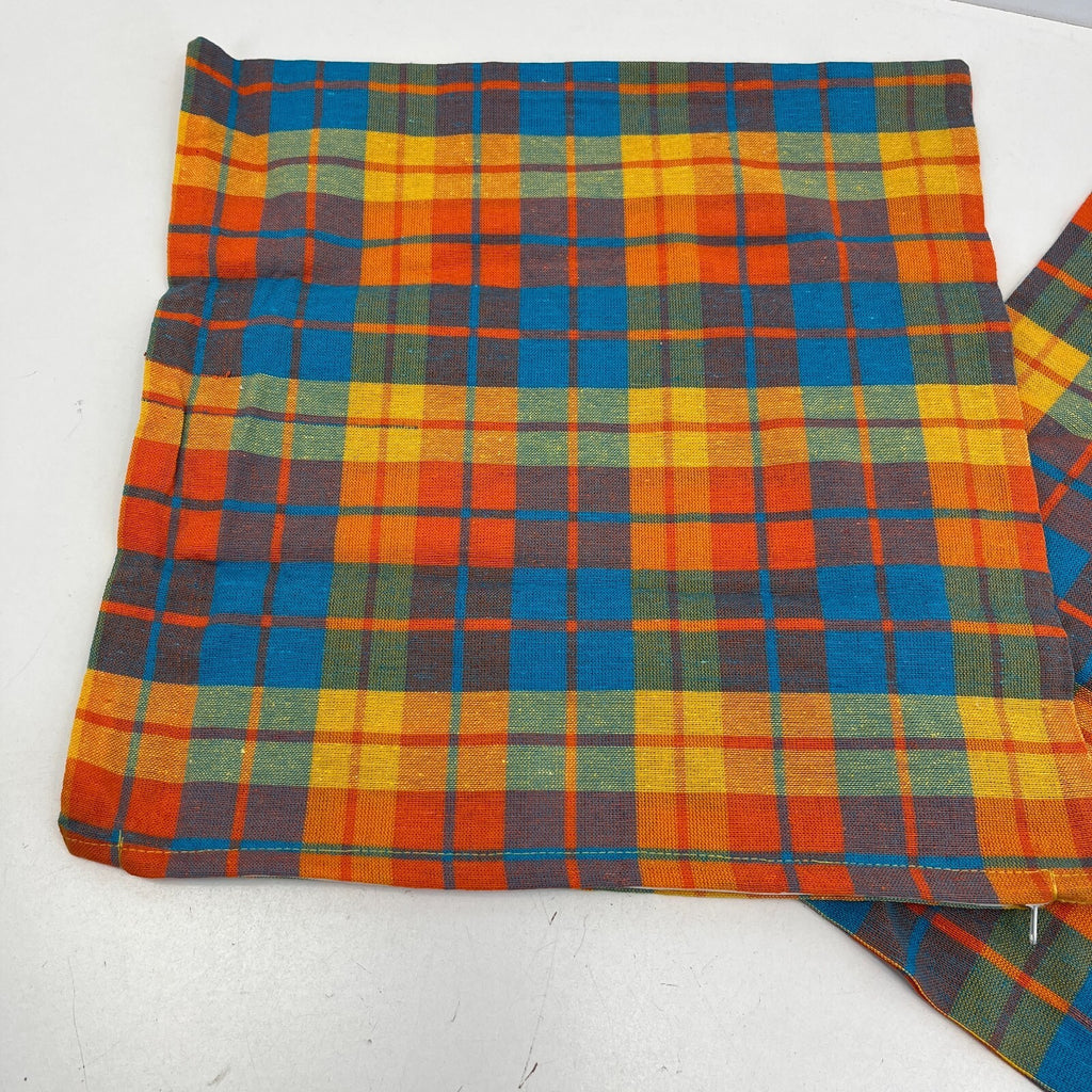 2x RSW 100% Cotton Cushion Pillow Covers Orange/Blue/Yellow Tartan 38cm x 38cm